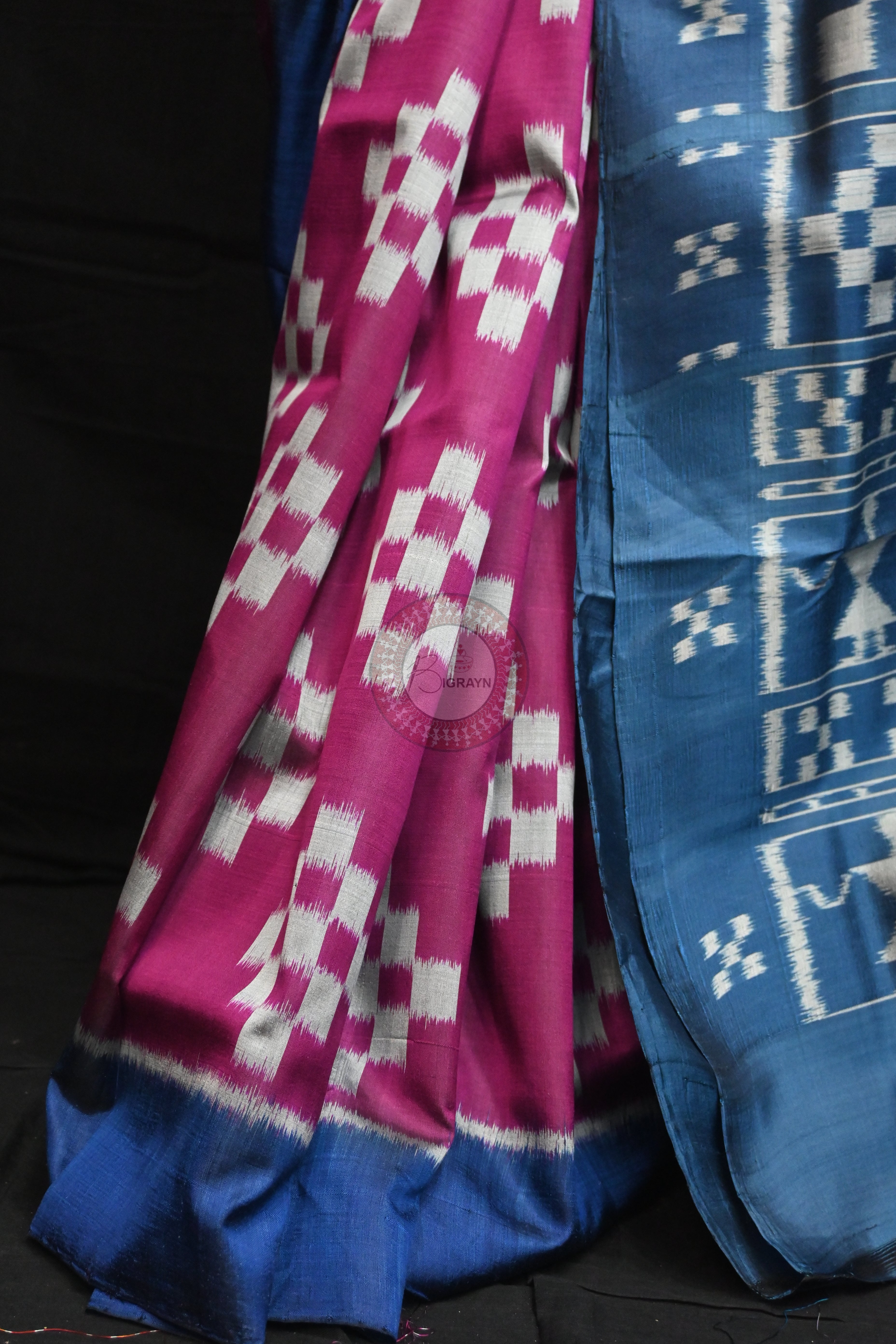 Magenta Teal Blue Body Pasapali Mulberry Silk Saree