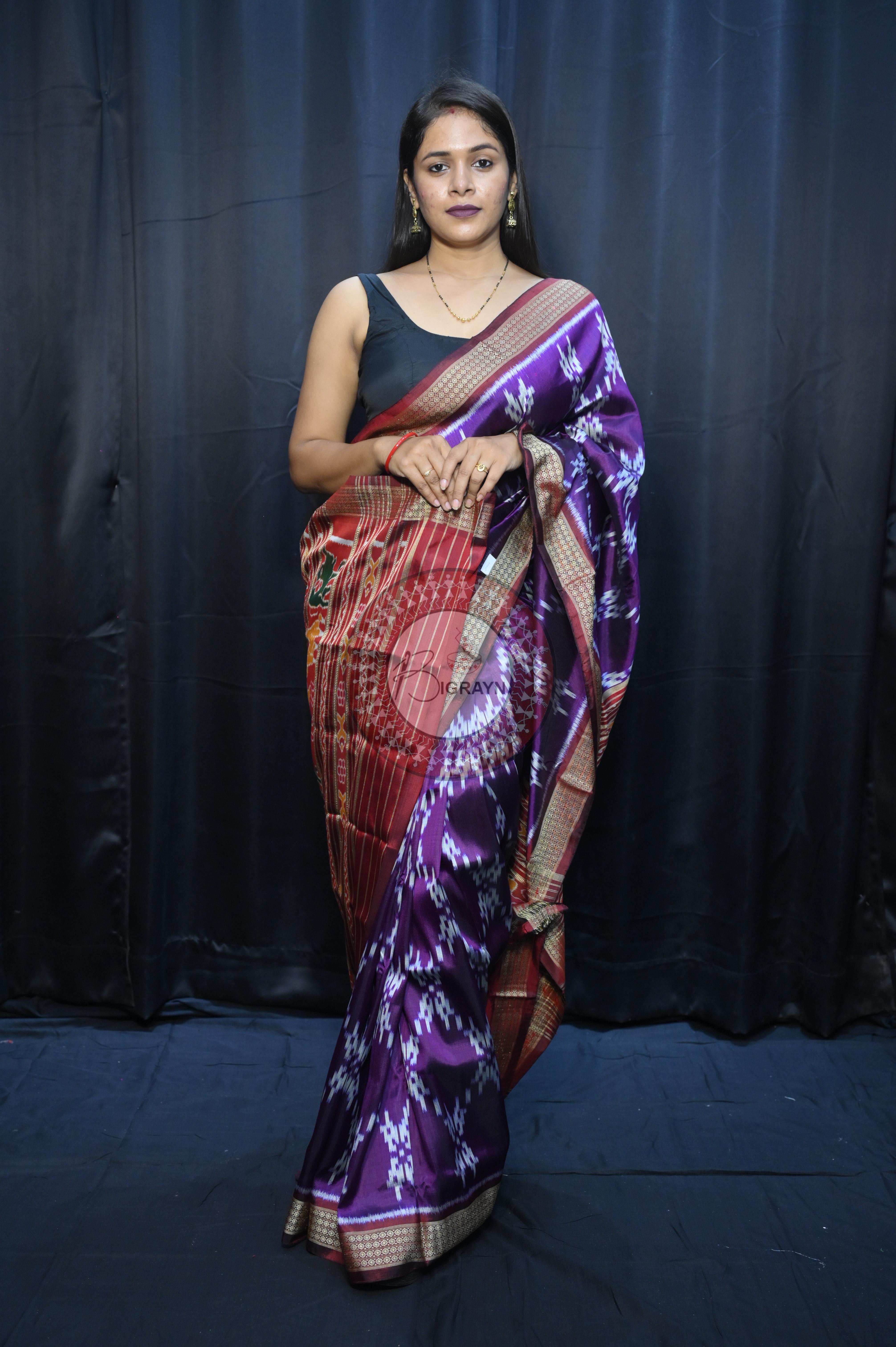 Purple Maroon Pasapali Design Mulberry Silk Saree