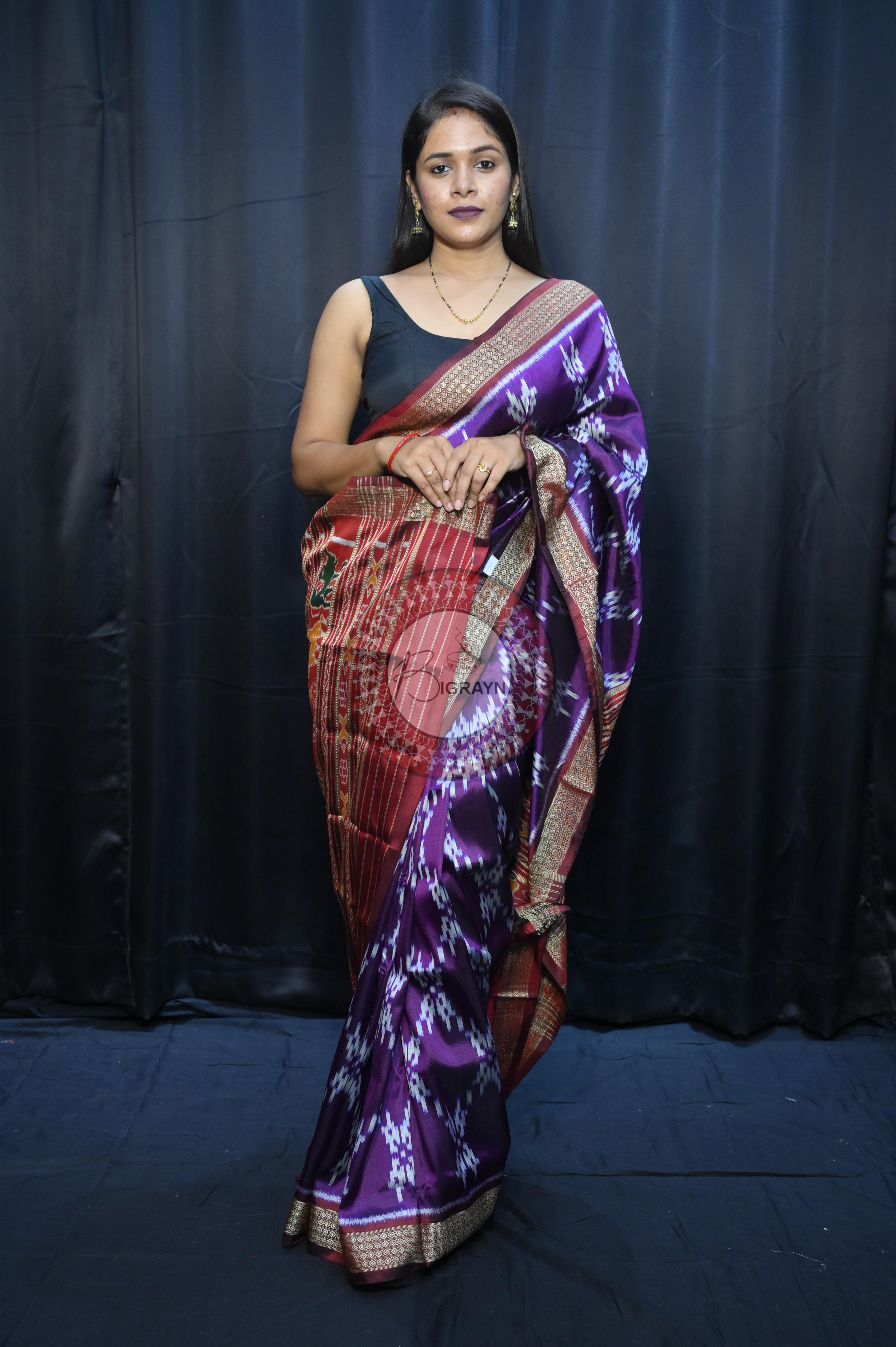 Purple Maroon Pasapali Design Mulberry Silk Saree