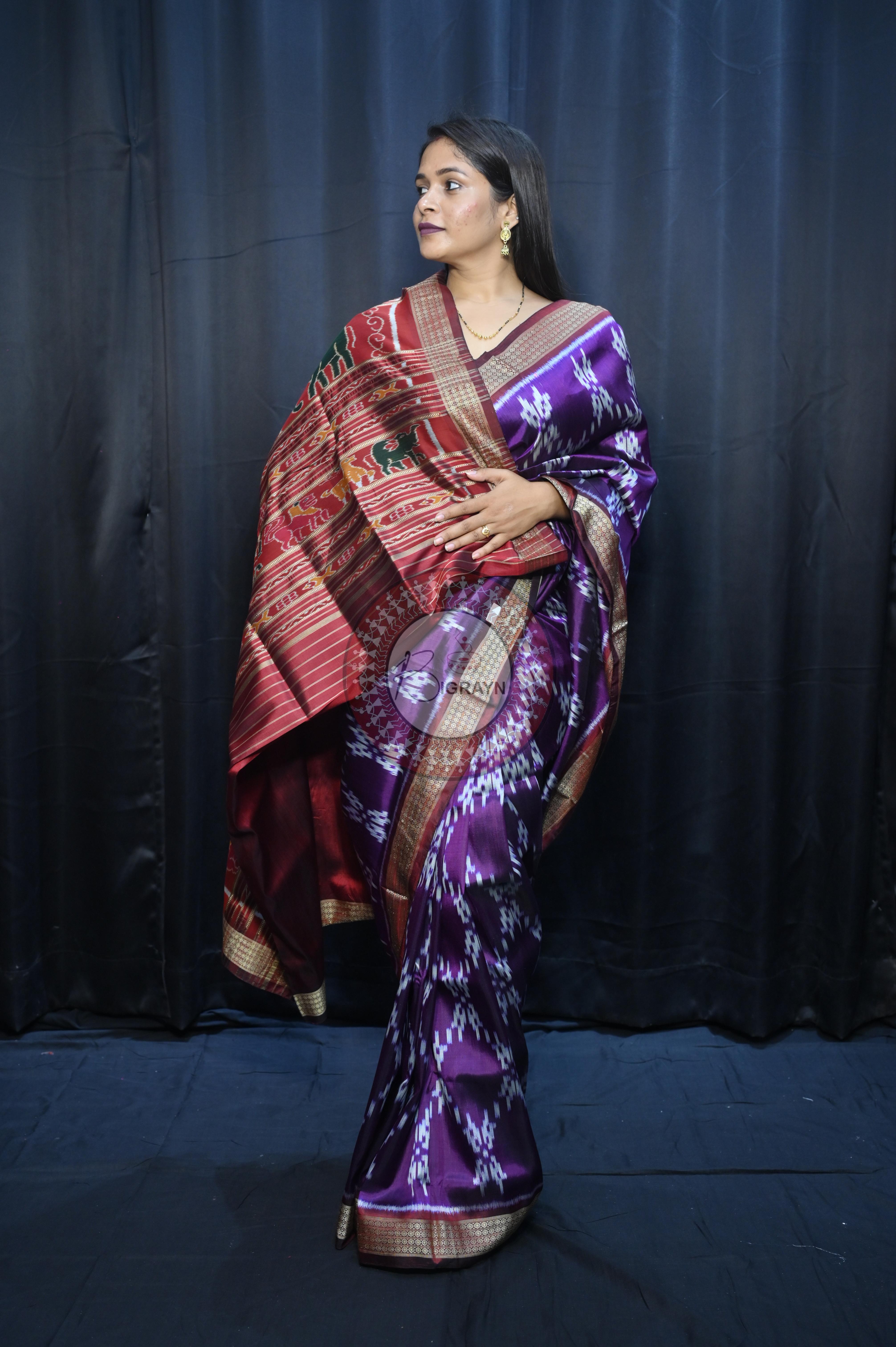 Purple Maroon Pasapali Design Mulberry Silk Saree
