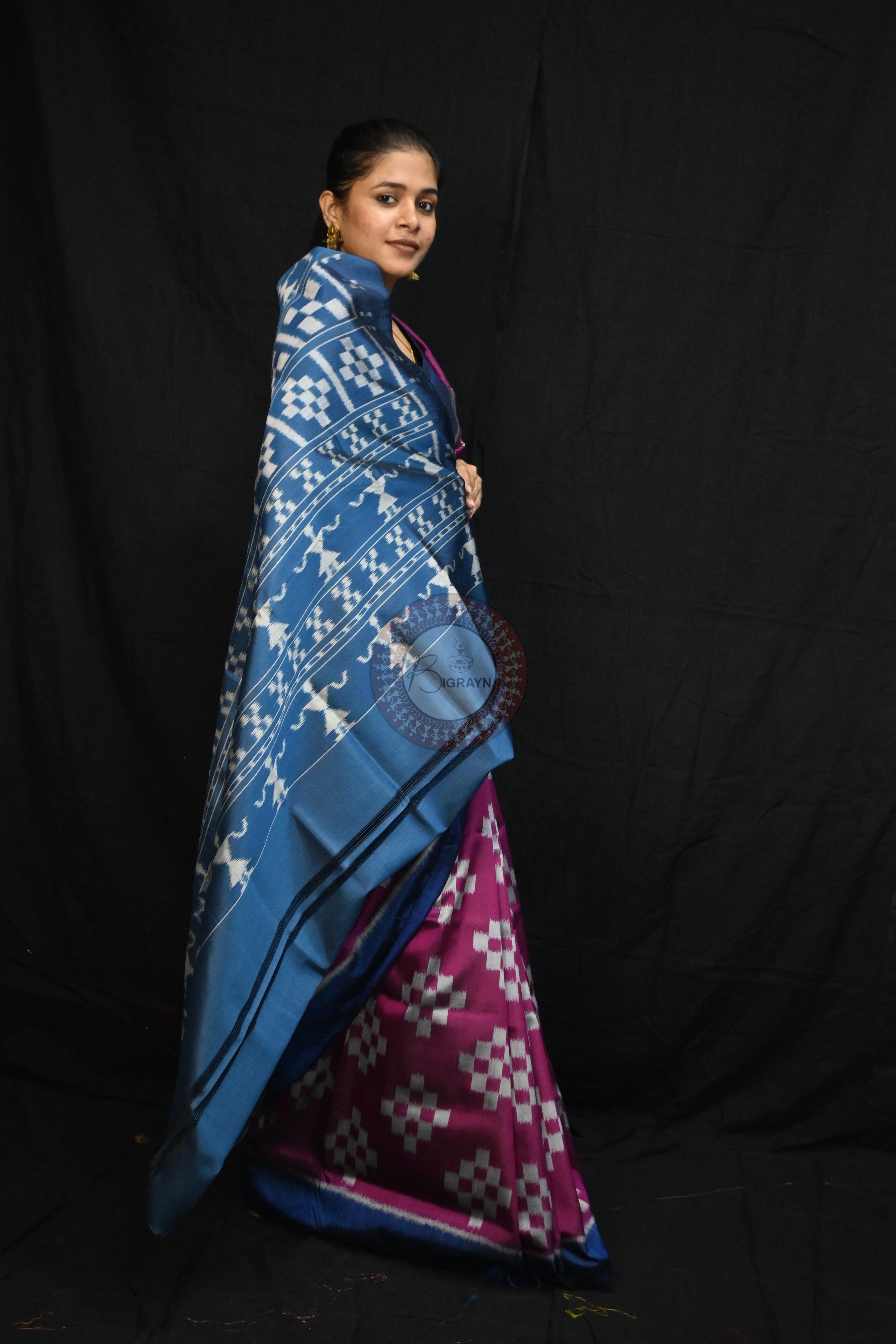 Magenta Teal Blue Body Pasapali Mulberry Silk Saree