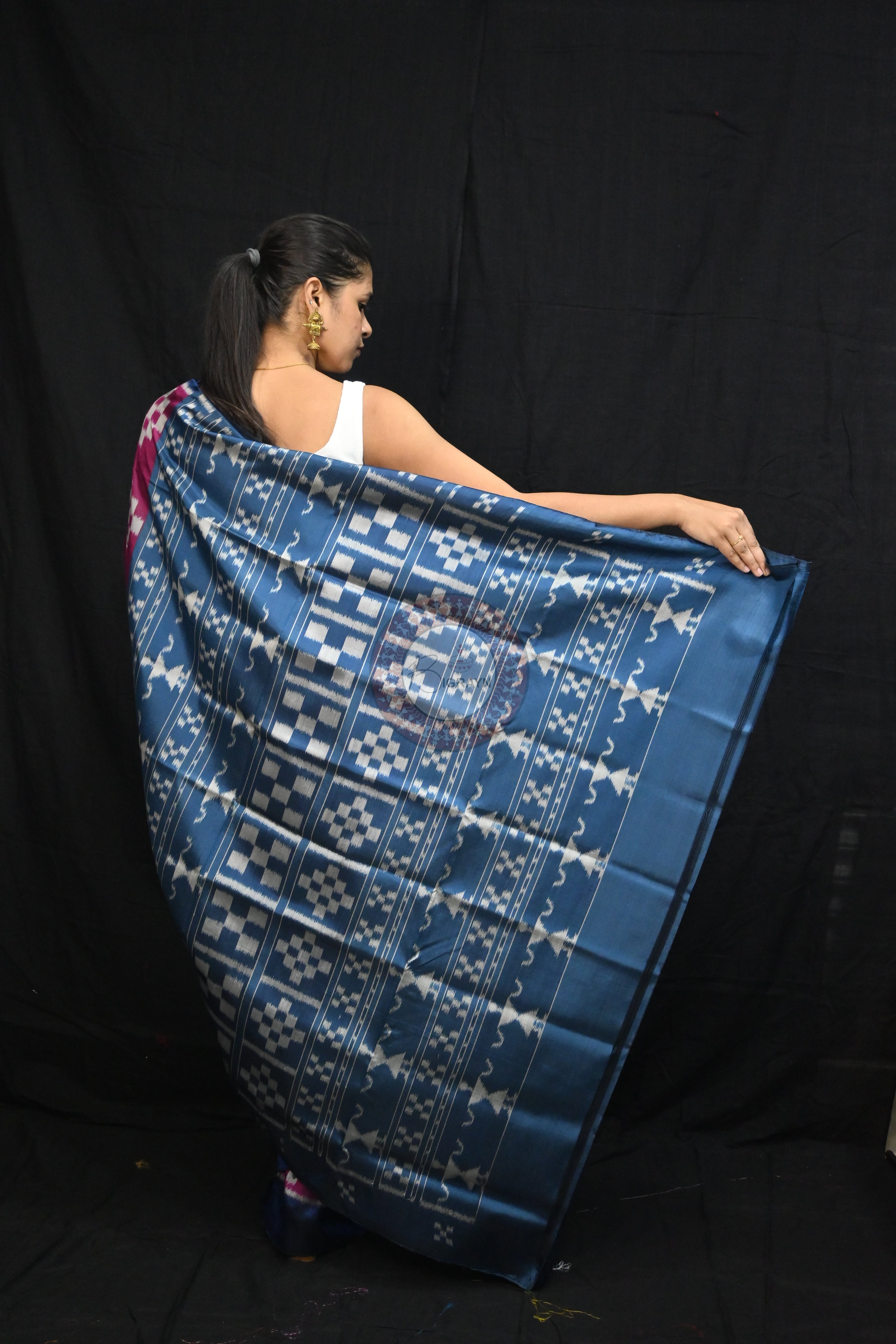 Magenta Teal Blue Body Pasapali Mulberry Silk Saree