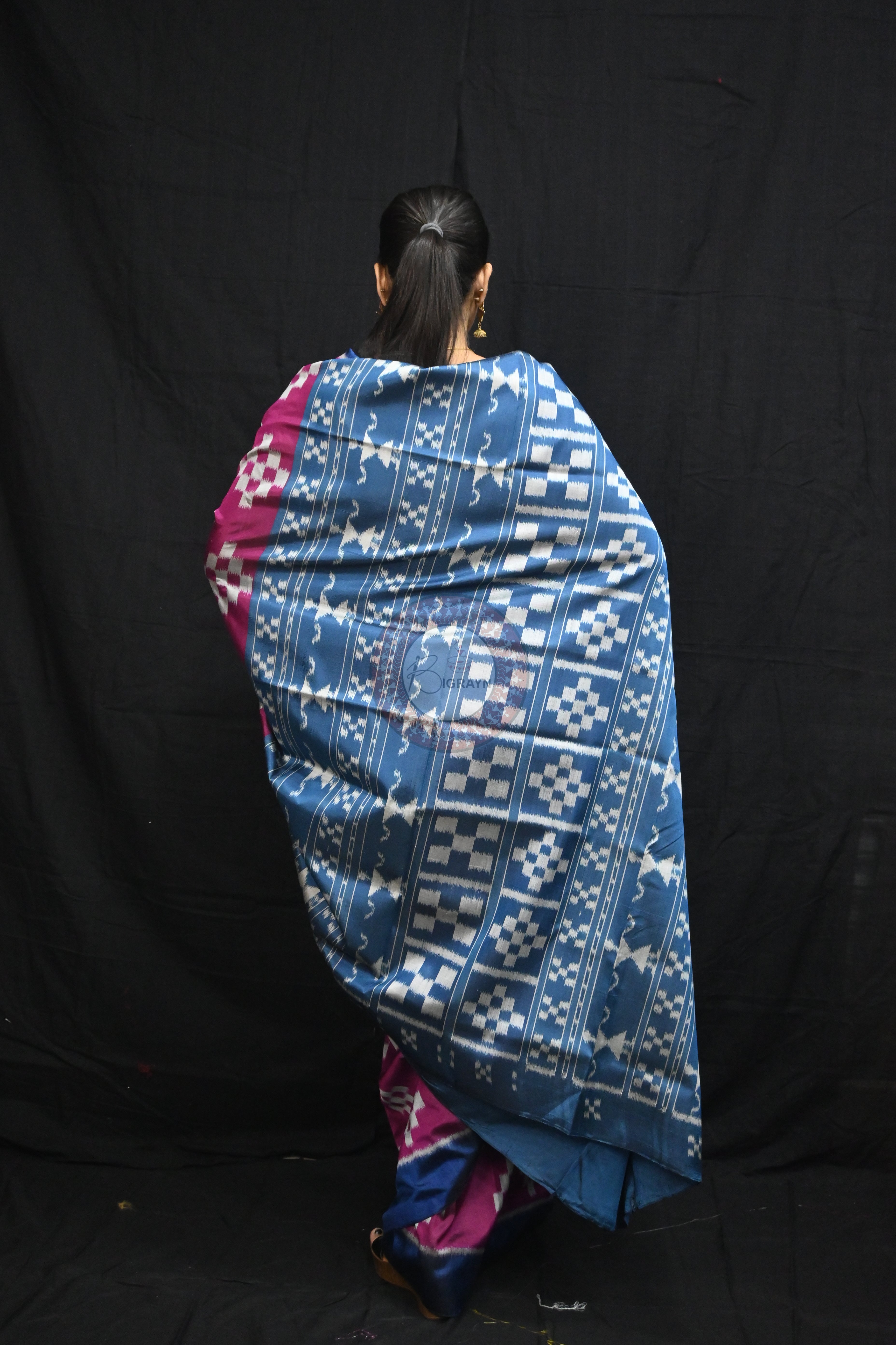 Magenta Teal Blue Body Pasapali Mulberry Silk Saree
