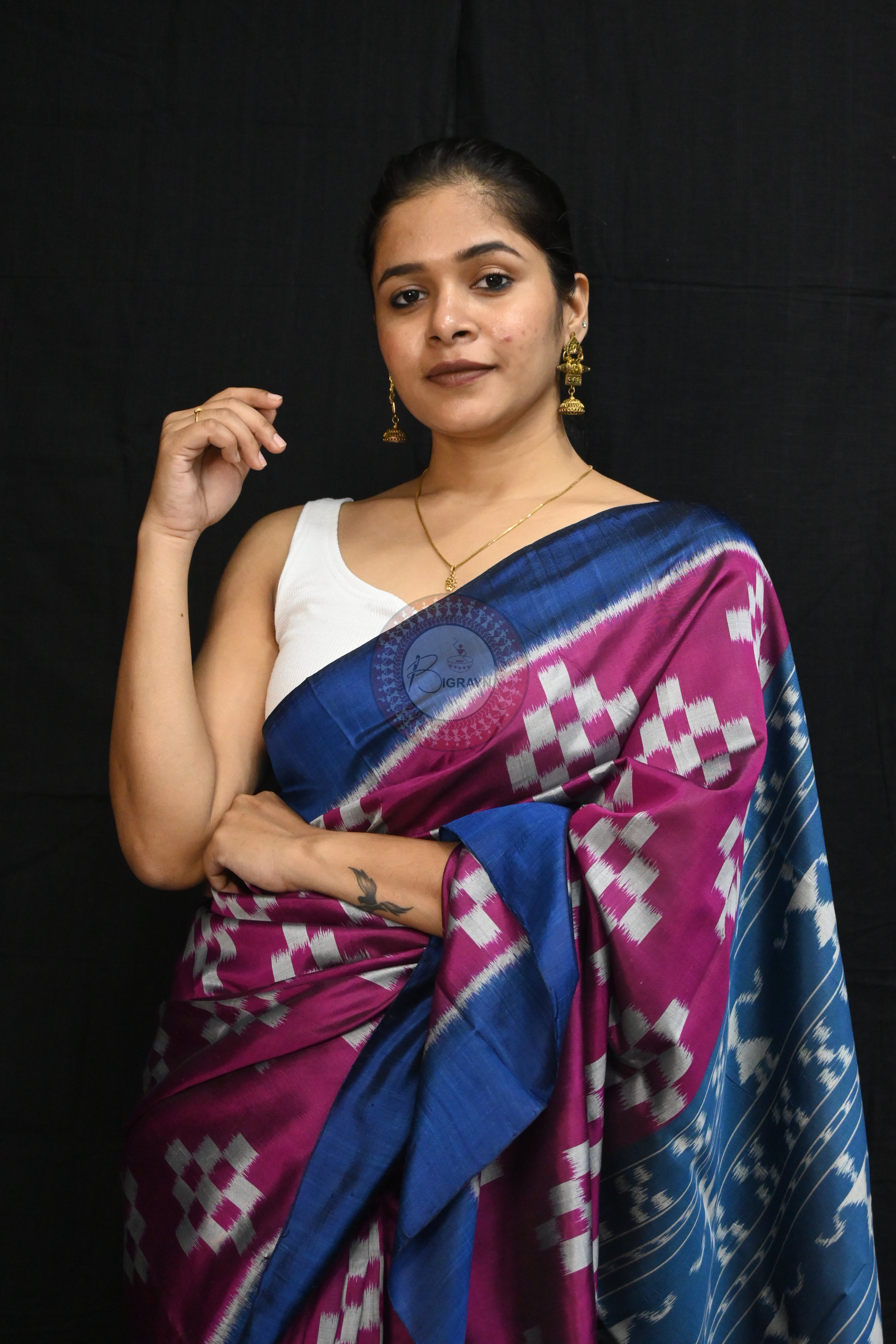 Magenta Teal Blue Body Pasapali Mulberry Silk Saree