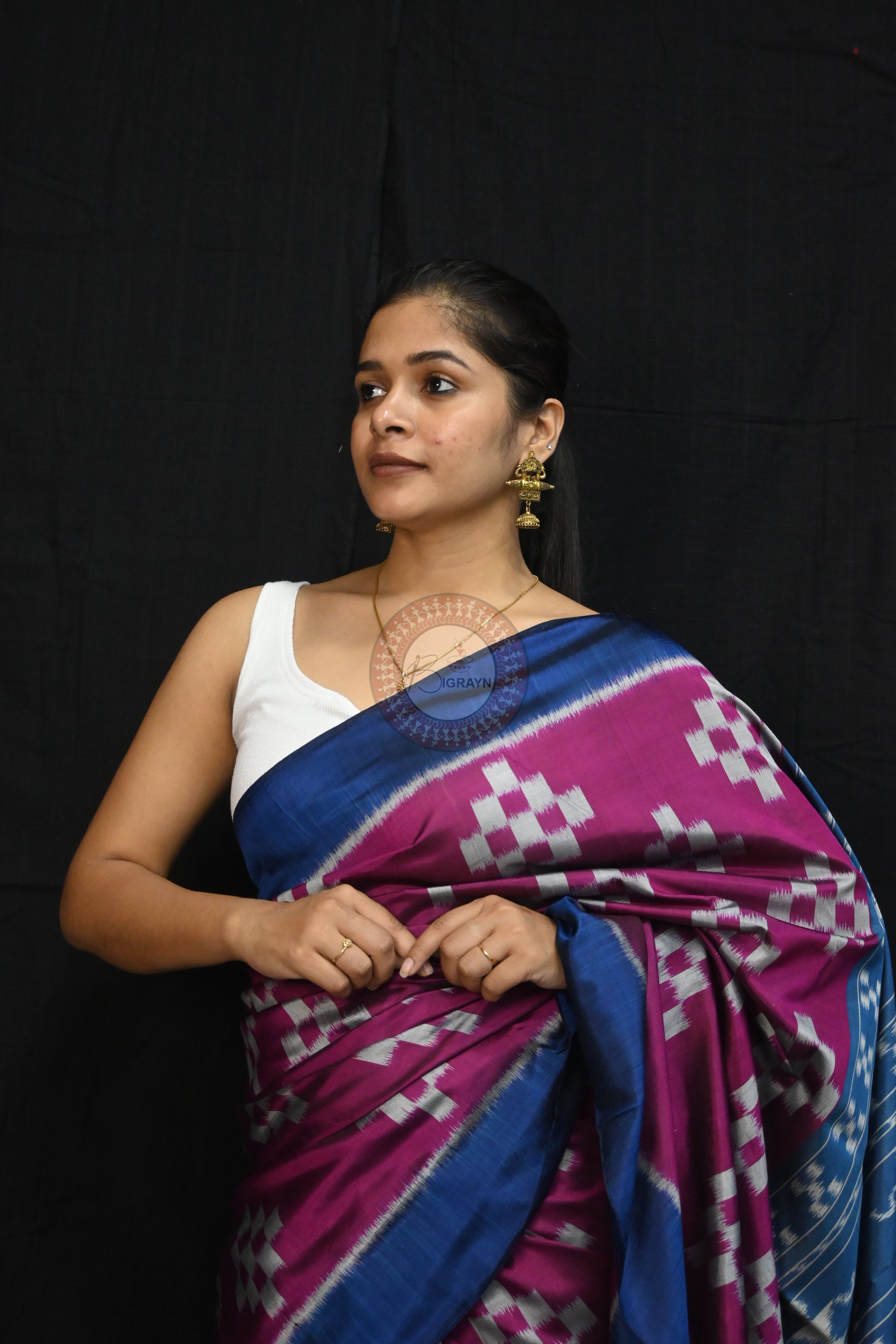 Magenta Teal Blue Body Pasapali Mulberry Silk Saree