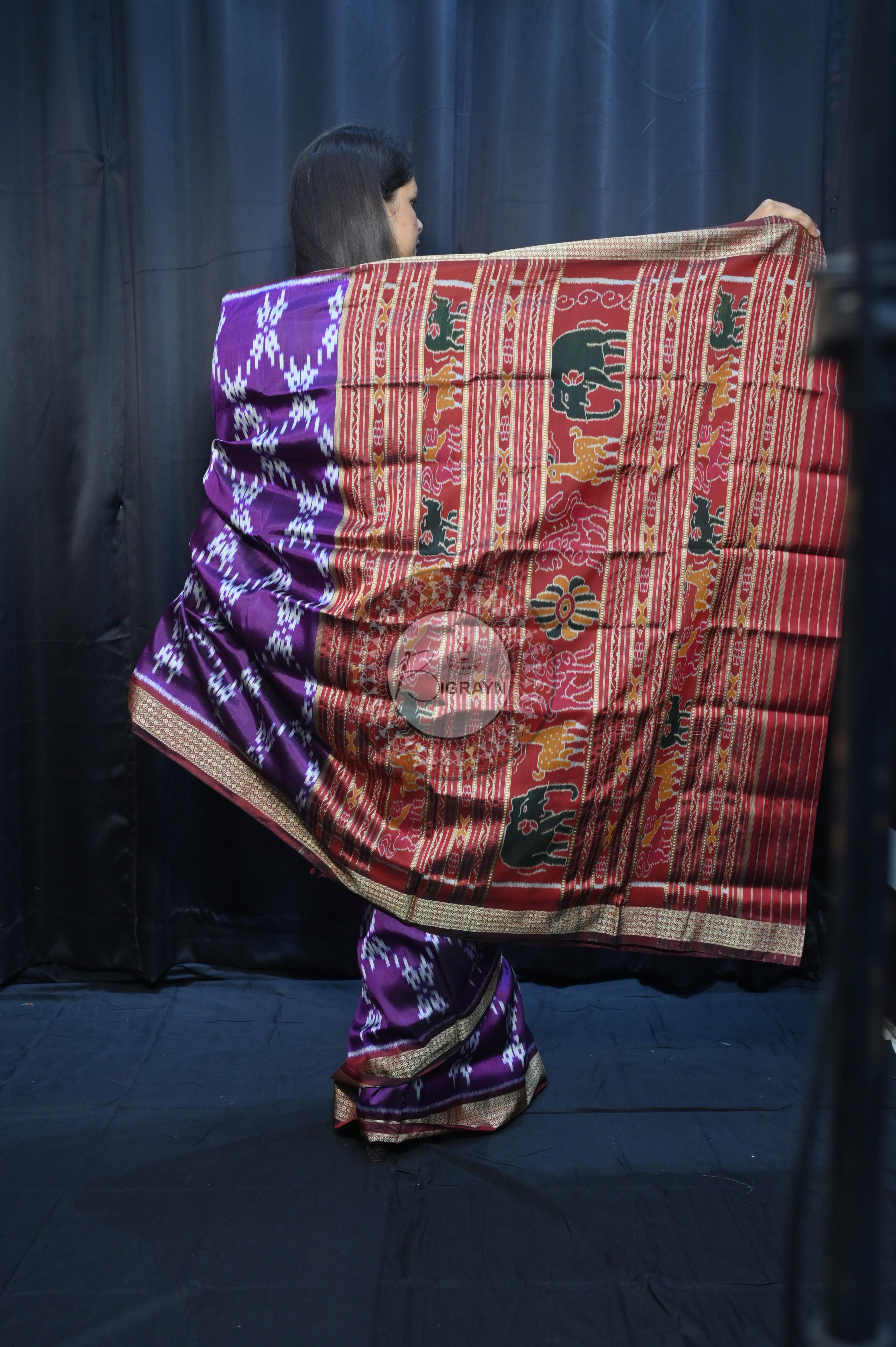 Purple Maroon Pasapali Design Mulberry Silk Saree