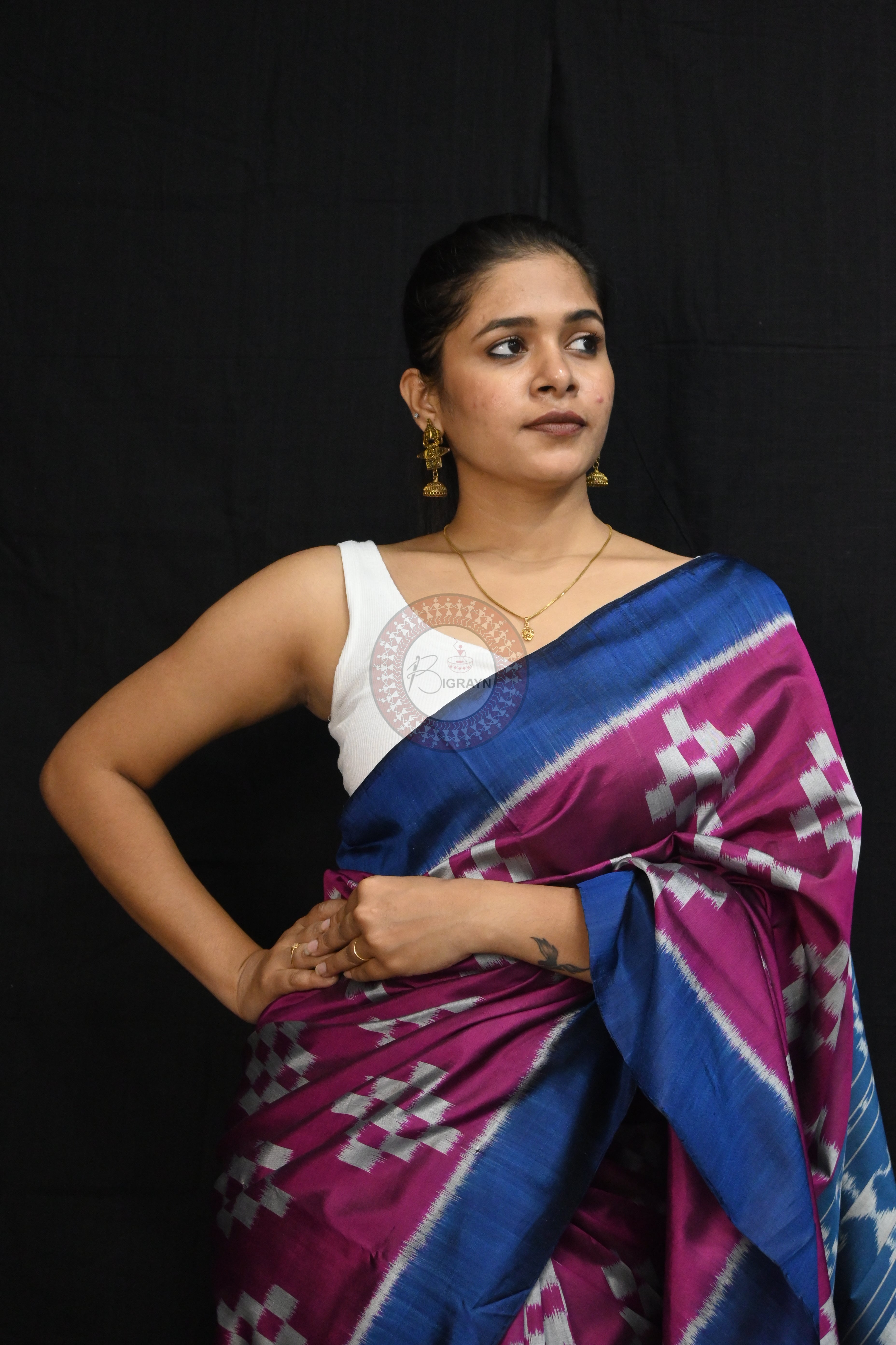 Magenta Teal Blue Body Pasapali Mulberry Silk Saree