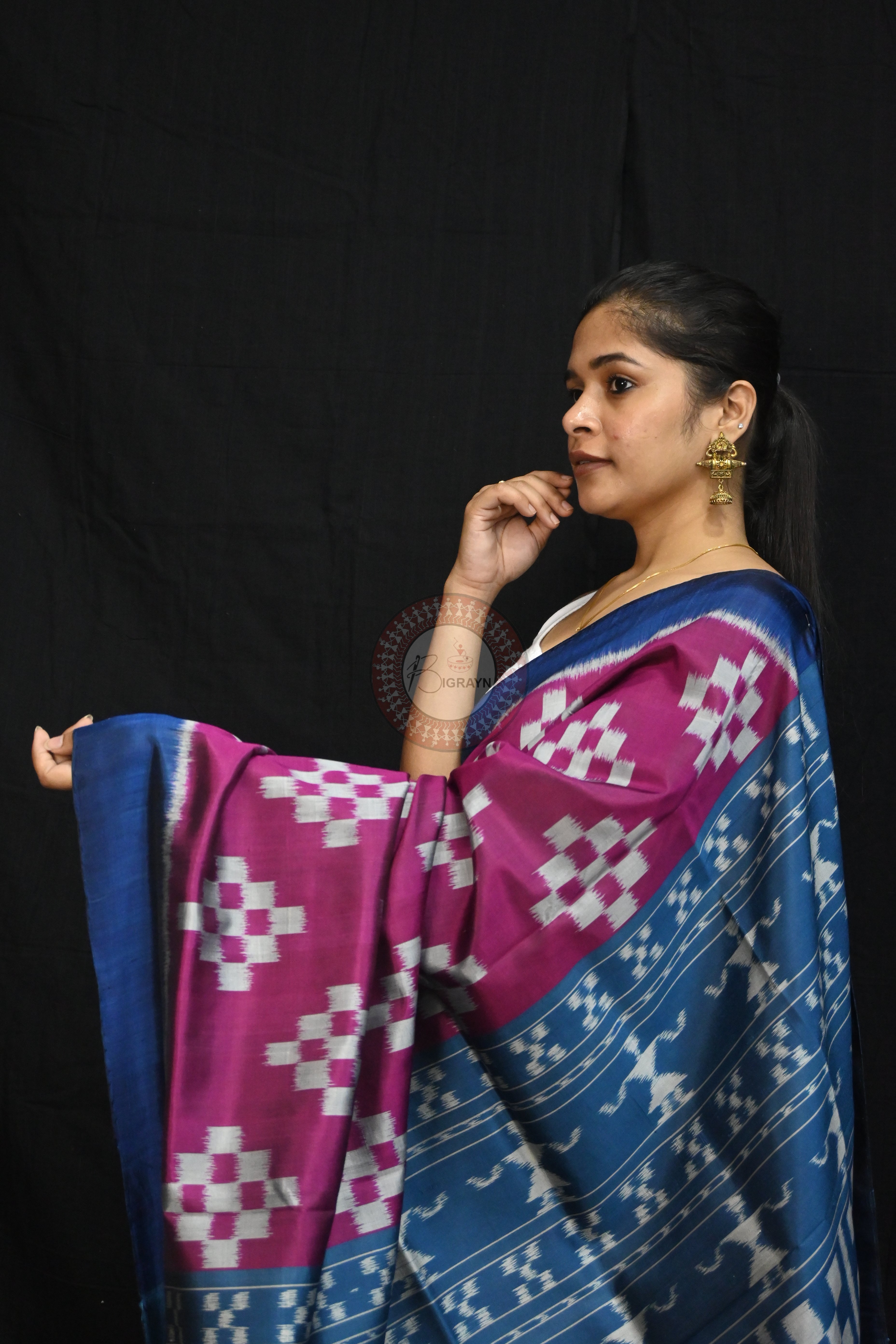 Magenta Teal Blue Body Pasapali Mulberry Silk Saree