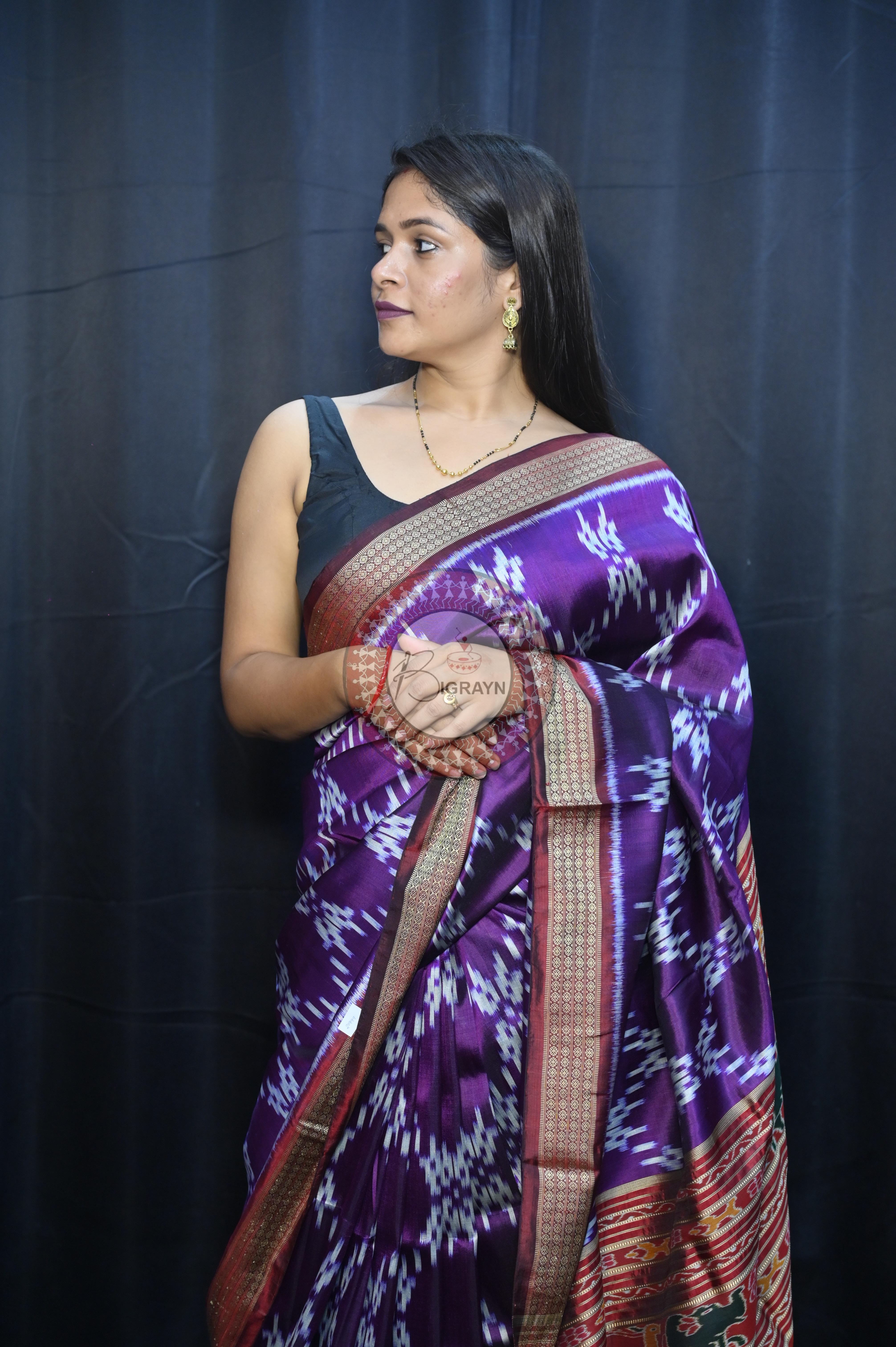 Purple Maroon Pasapali Design Mulberry Silk Saree