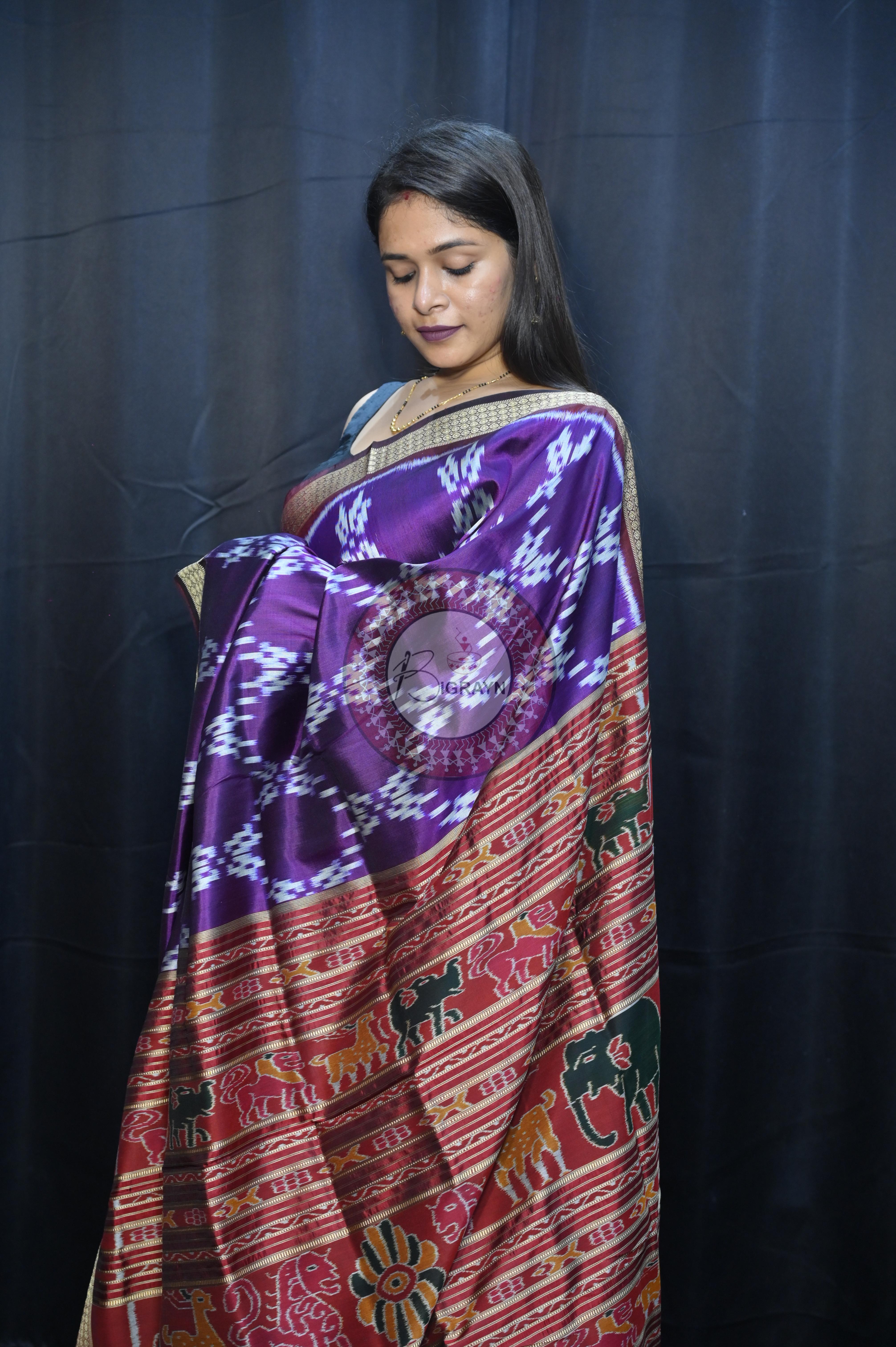 Purple Maroon Pasapali Design Mulberry Silk Saree