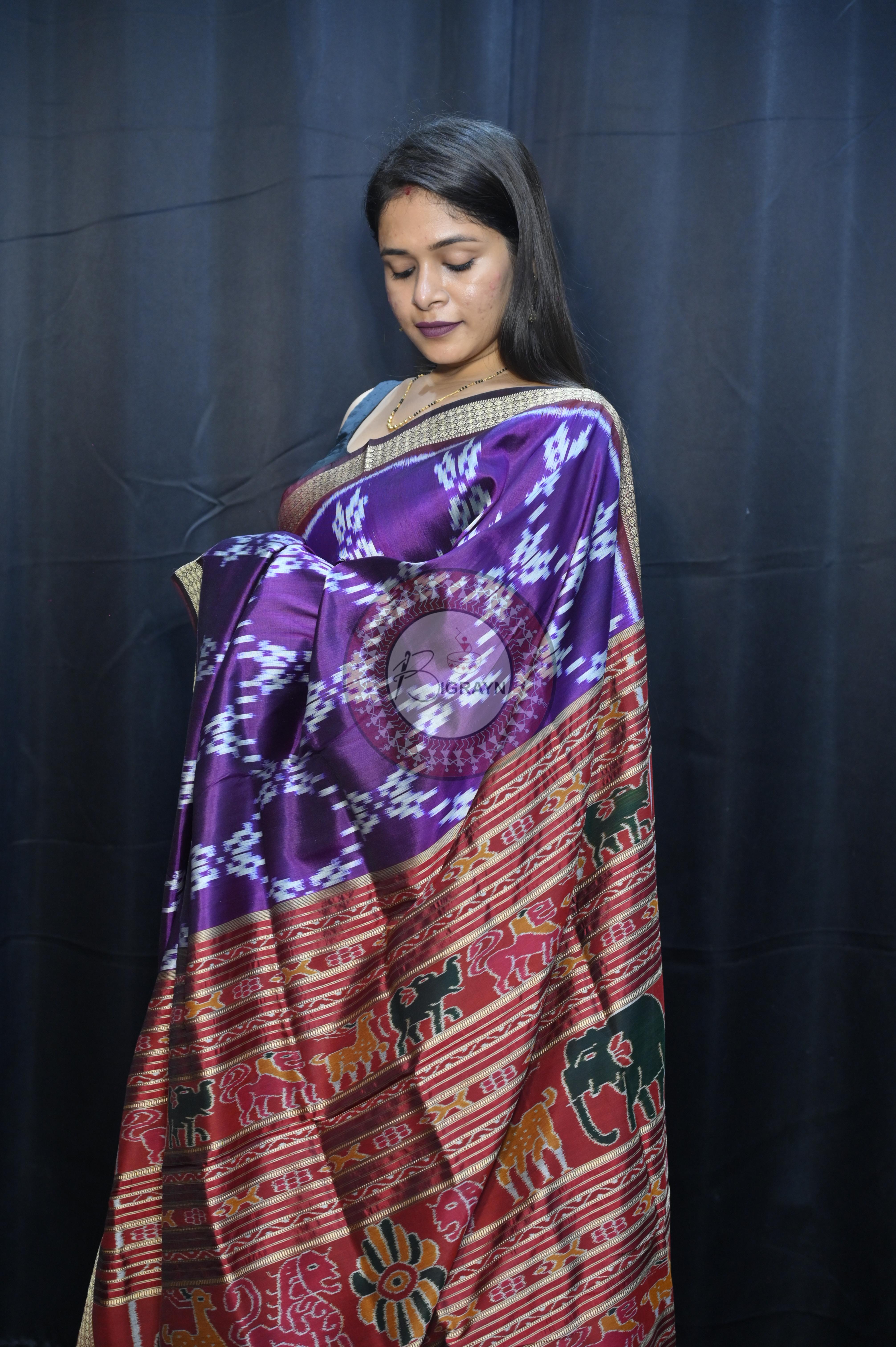 Purple Maroon Pasapali Design Mulberry Silk Saree