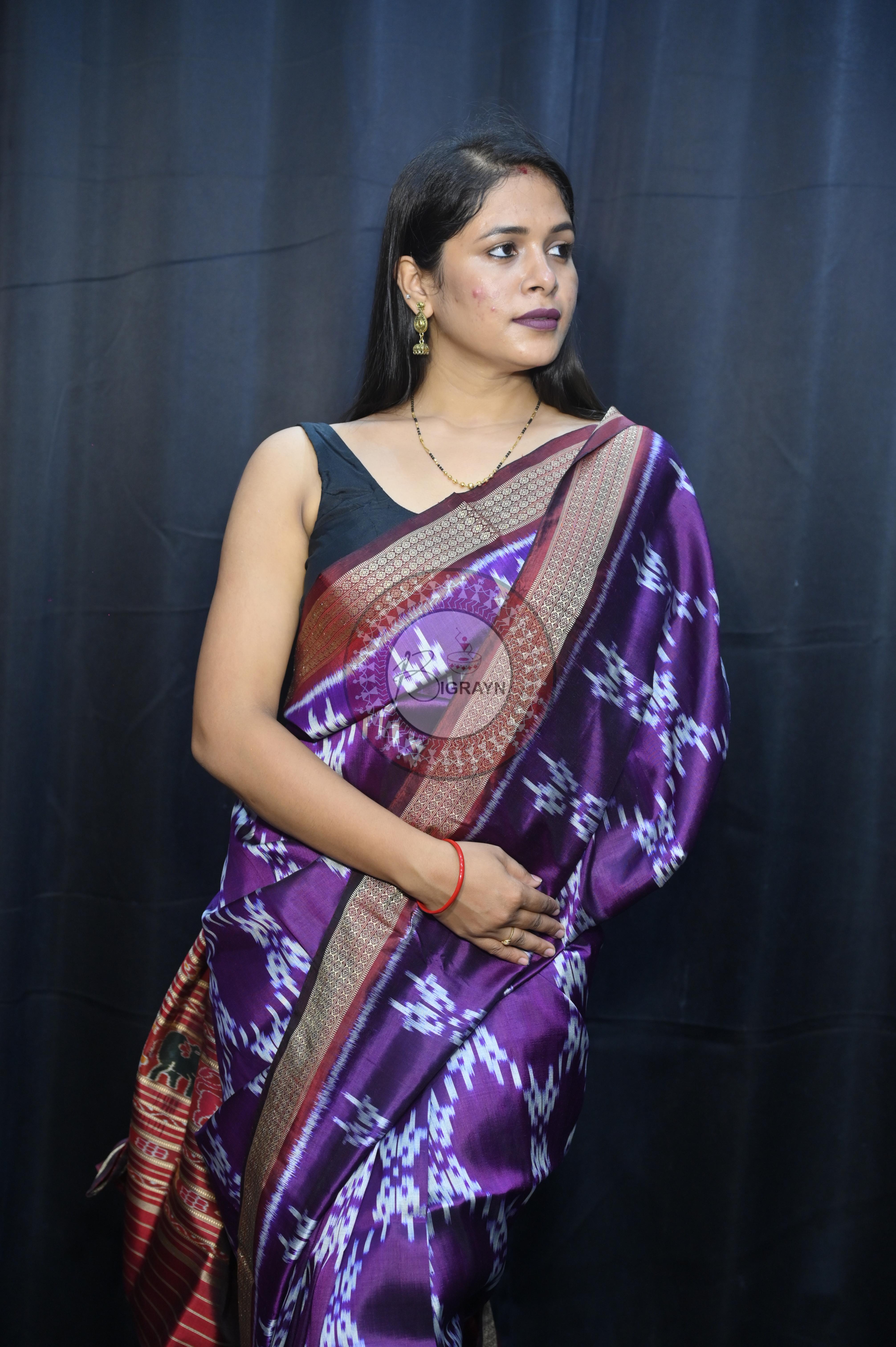 Purple Maroon Pasapali Design Mulberry Silk Saree