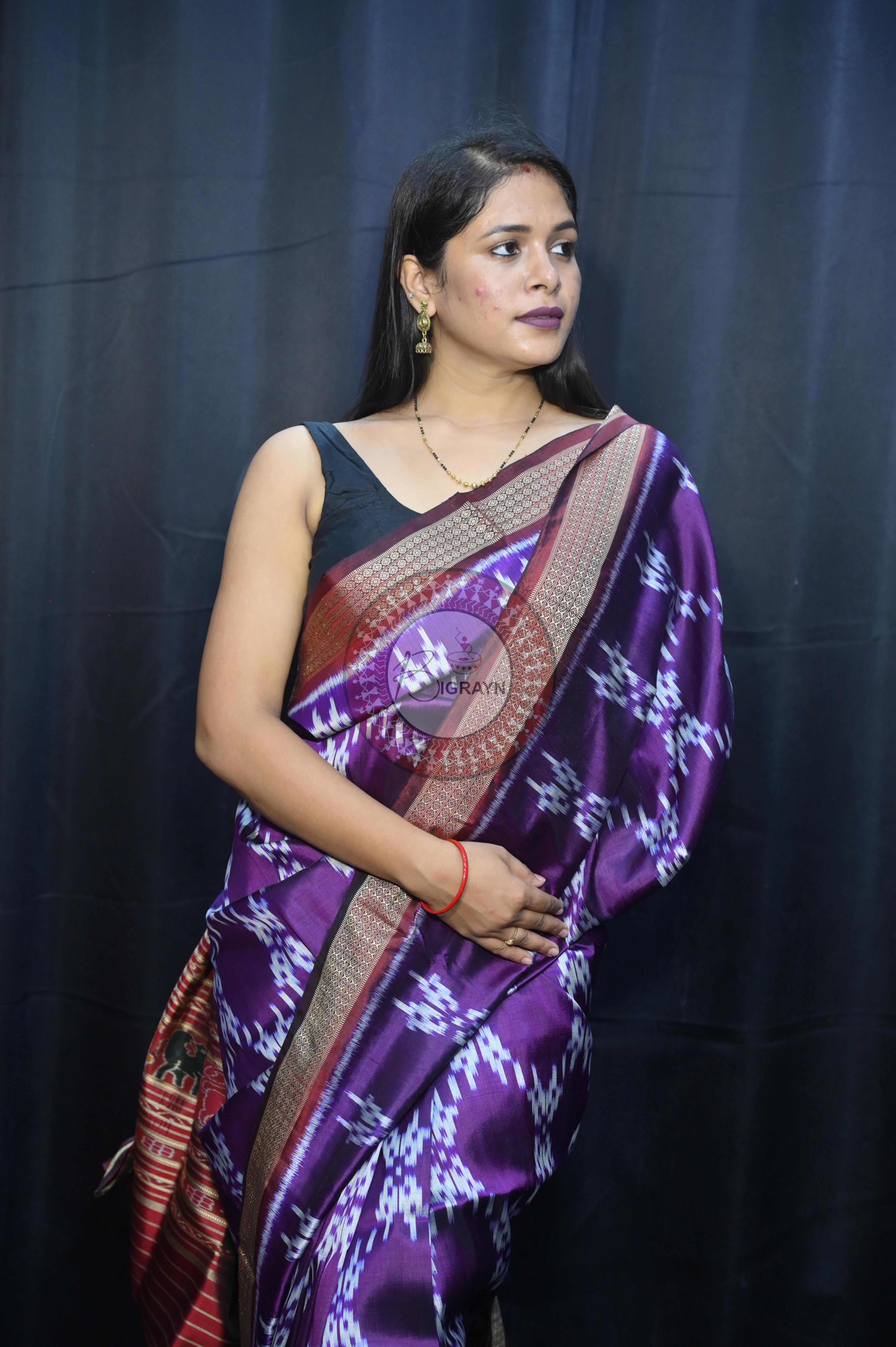 Purple Maroon Pasapali Design Mulberry Silk Saree