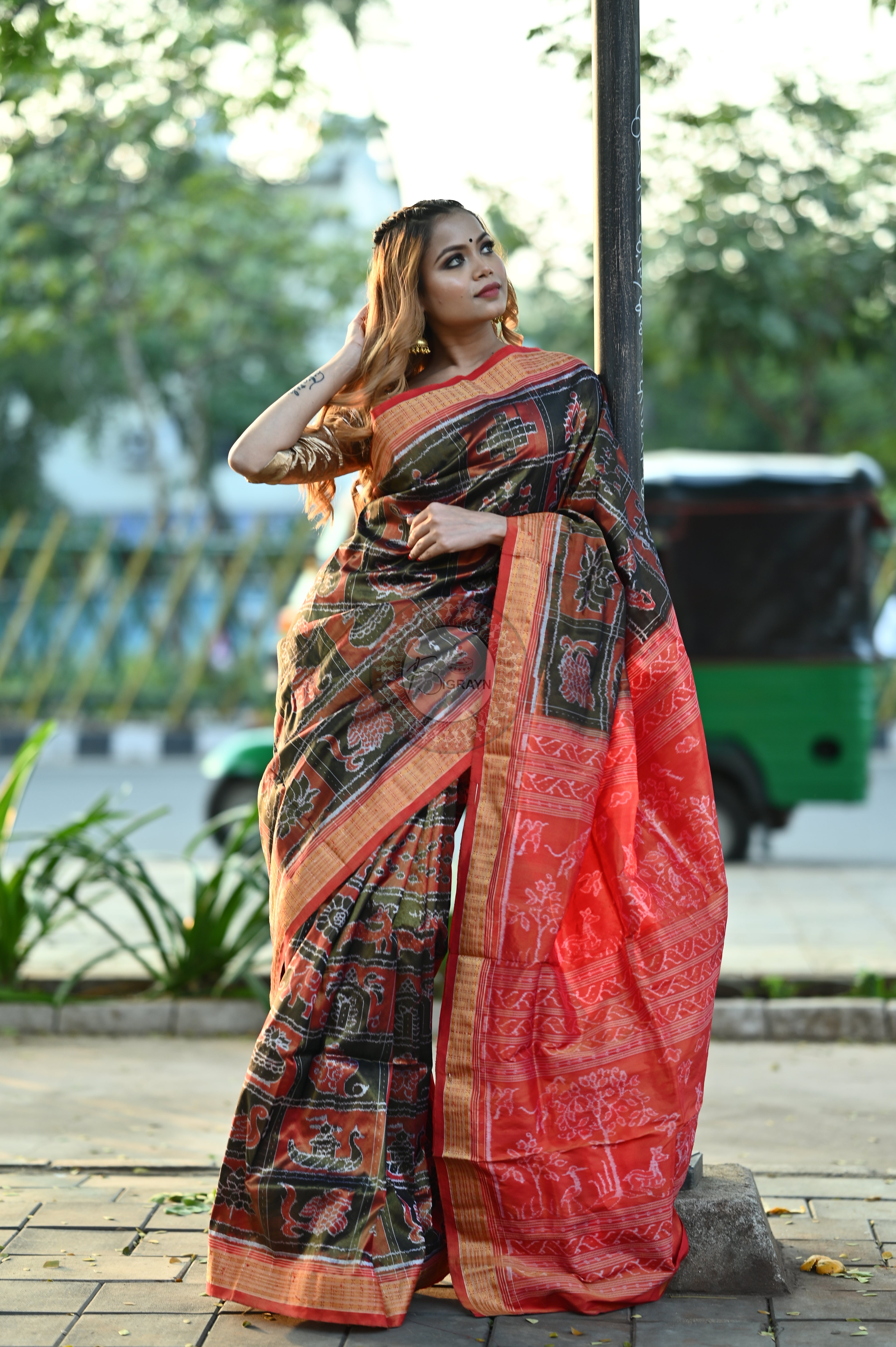 "Odisha Handloom Tissue Silk Saree with shimmering texture, elegant zari border, and lightweight drape, handcrafted by artisans"