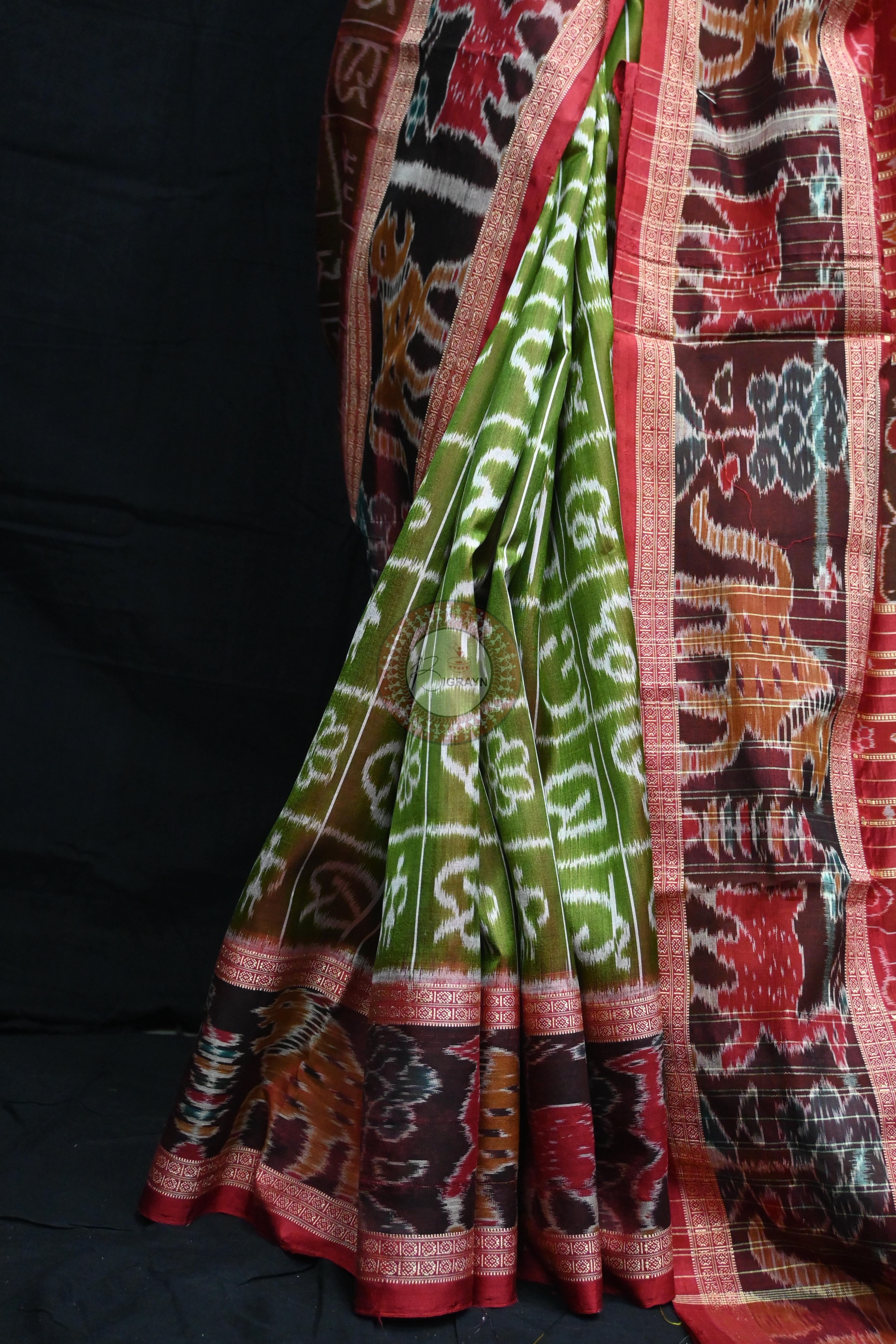 Mehndi Red Odia Alphabet Mulberry Silk Saree