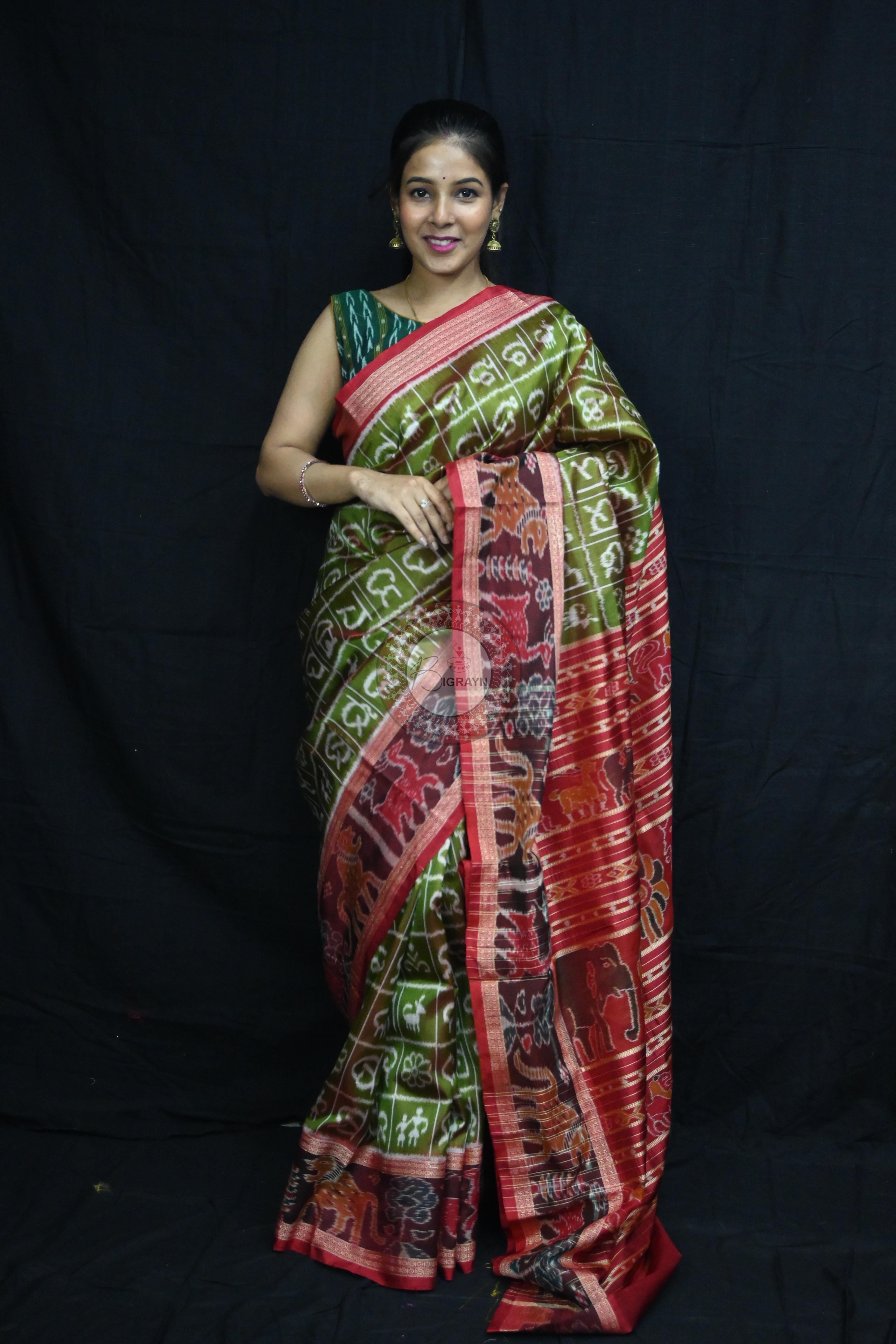 Mehndi Red Odia Alphabet Mulberry Silk Saree