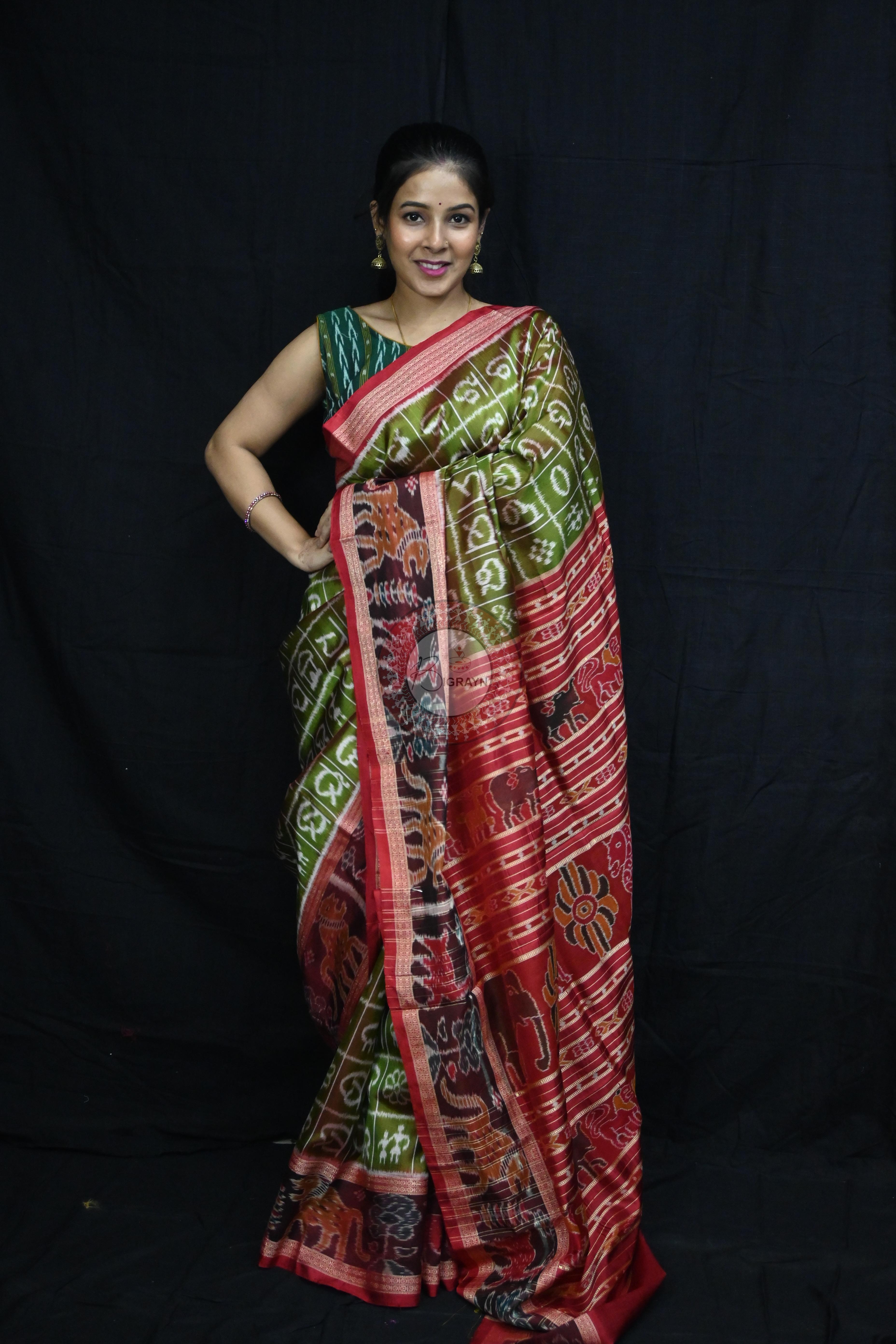 Mehndi Red Odia Alphabet Mulberry Silk Saree