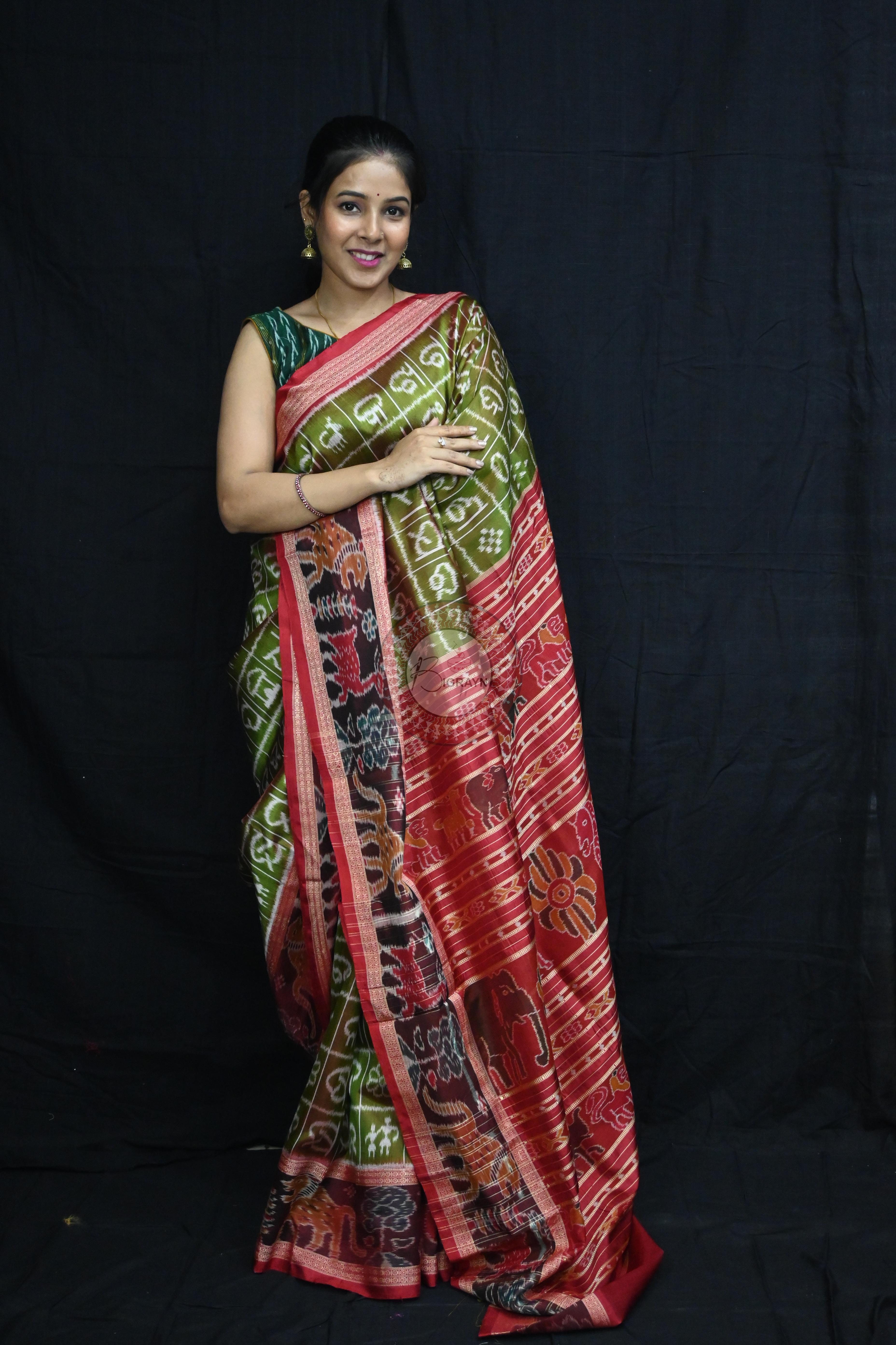 Mehndi Red Odia Alphabet Mulberry Silk Saree