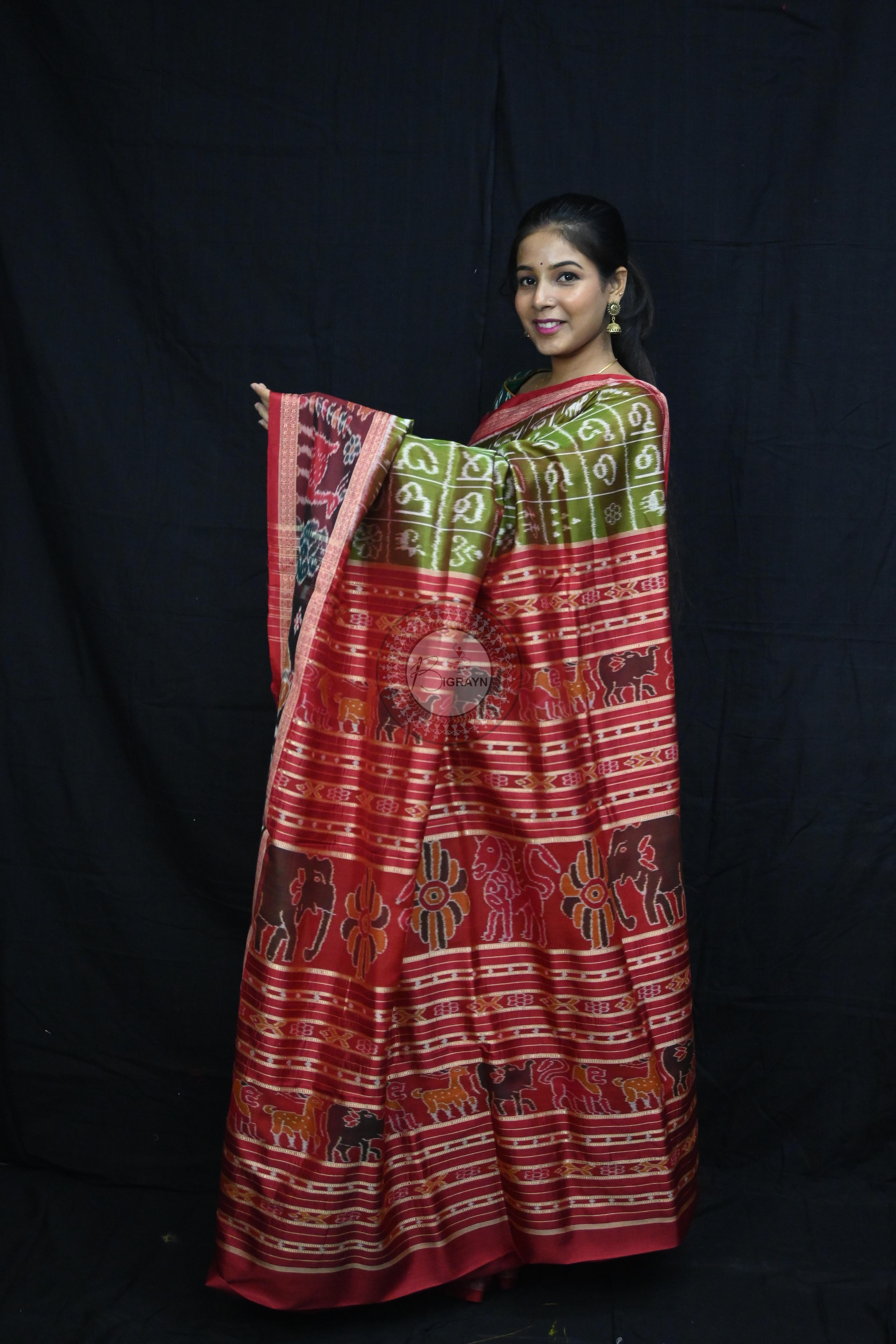Mehndi Red Odia Alphabet Mulberry Silk Saree