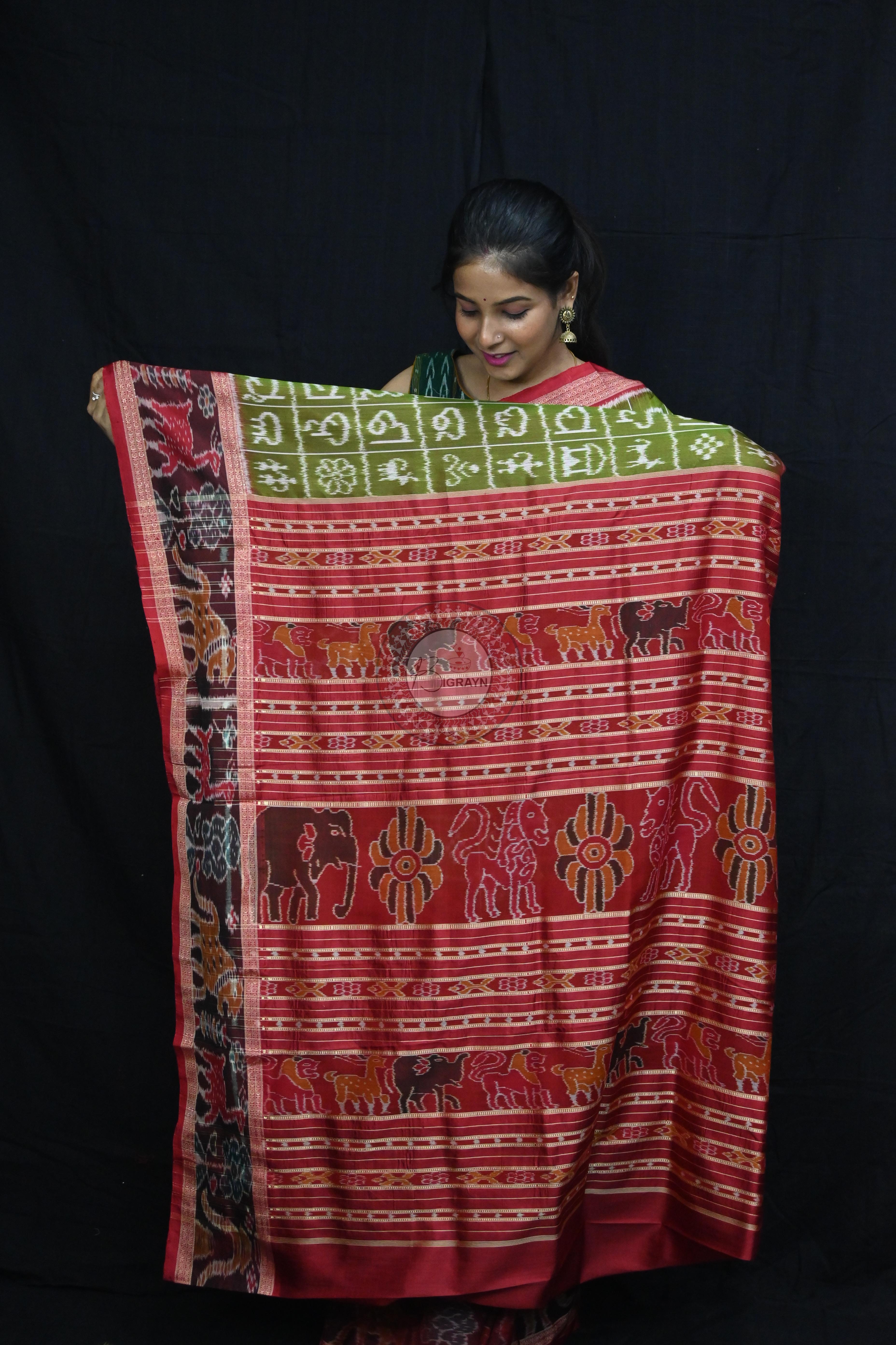 Mehndi Red Odia Alphabet Mulberry Silk Saree