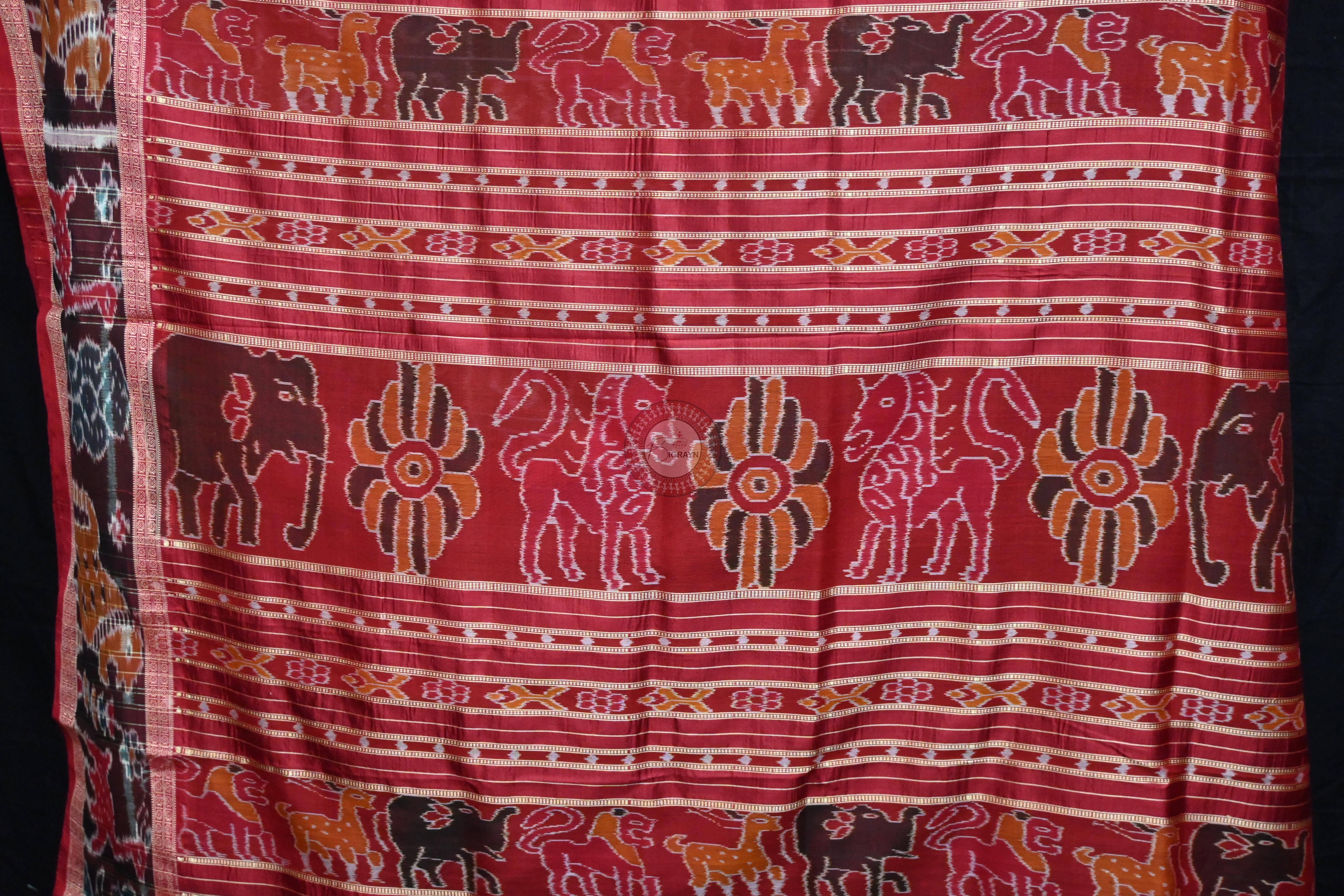 Mehndi Red Odia Alphabet Mulberry Silk Saree