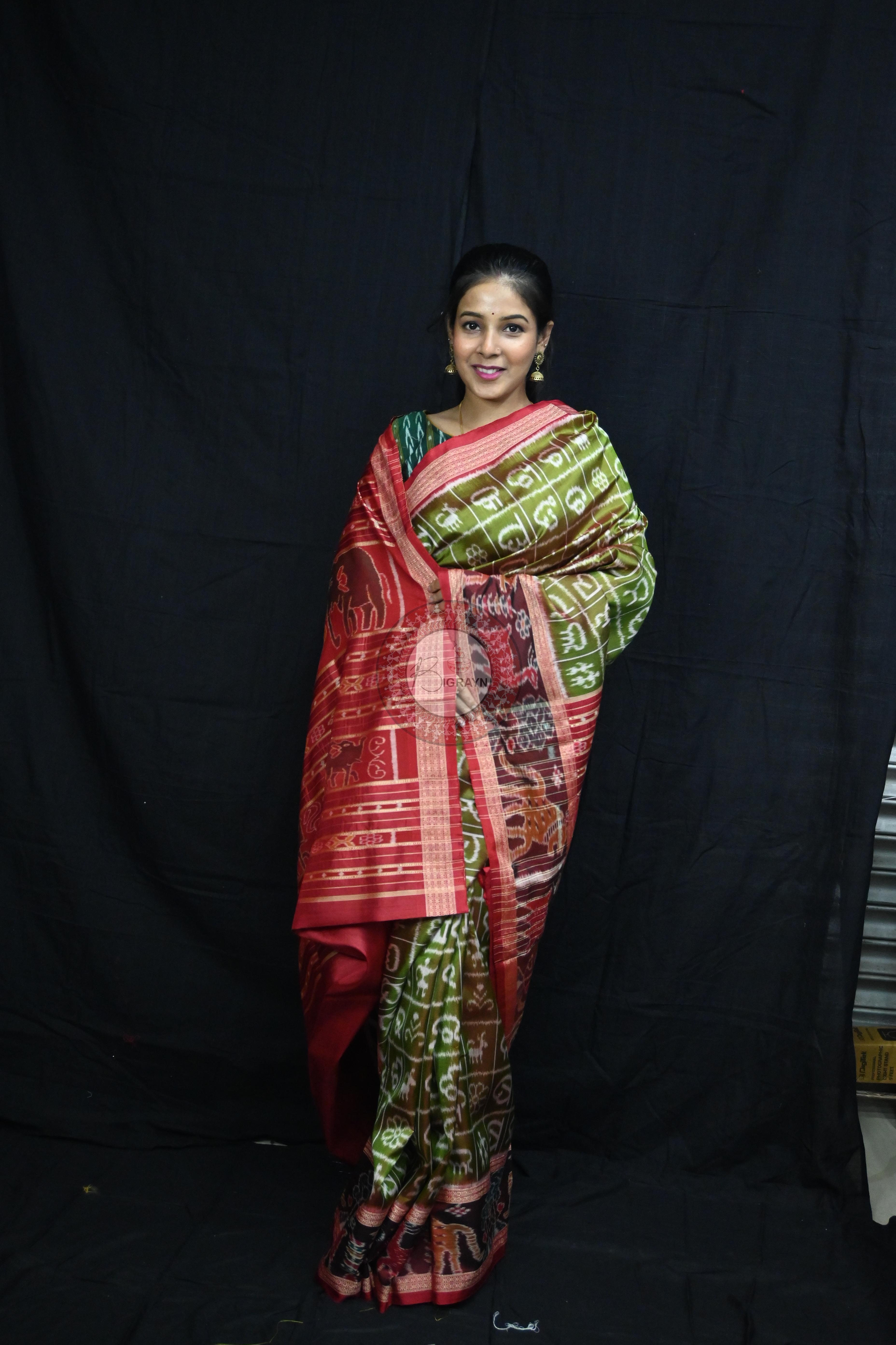 Mehndi Red Odia Alphabet Mulberry Silk Saree