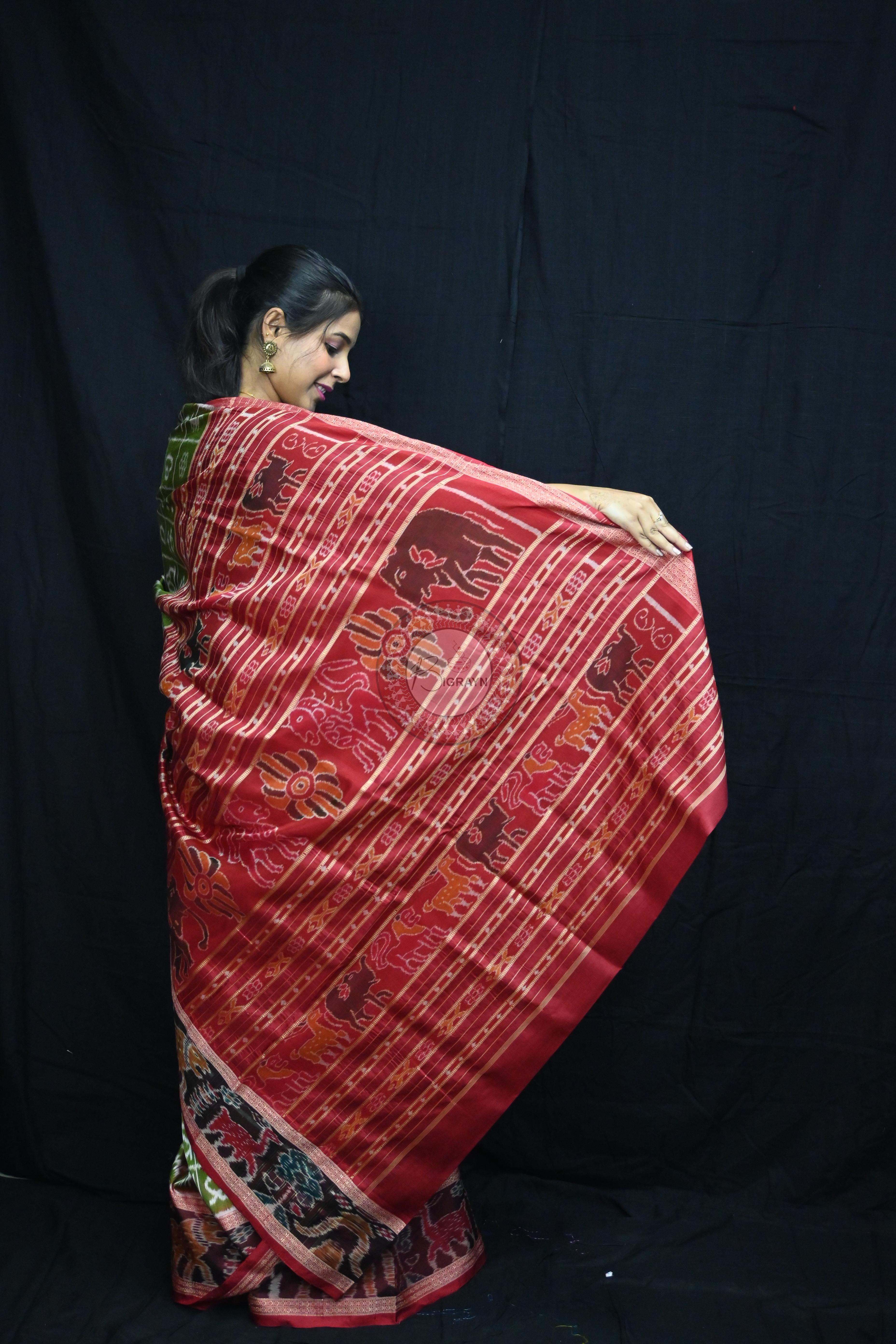 Mehndi Red Odia Alphabet Mulberry Silk Saree