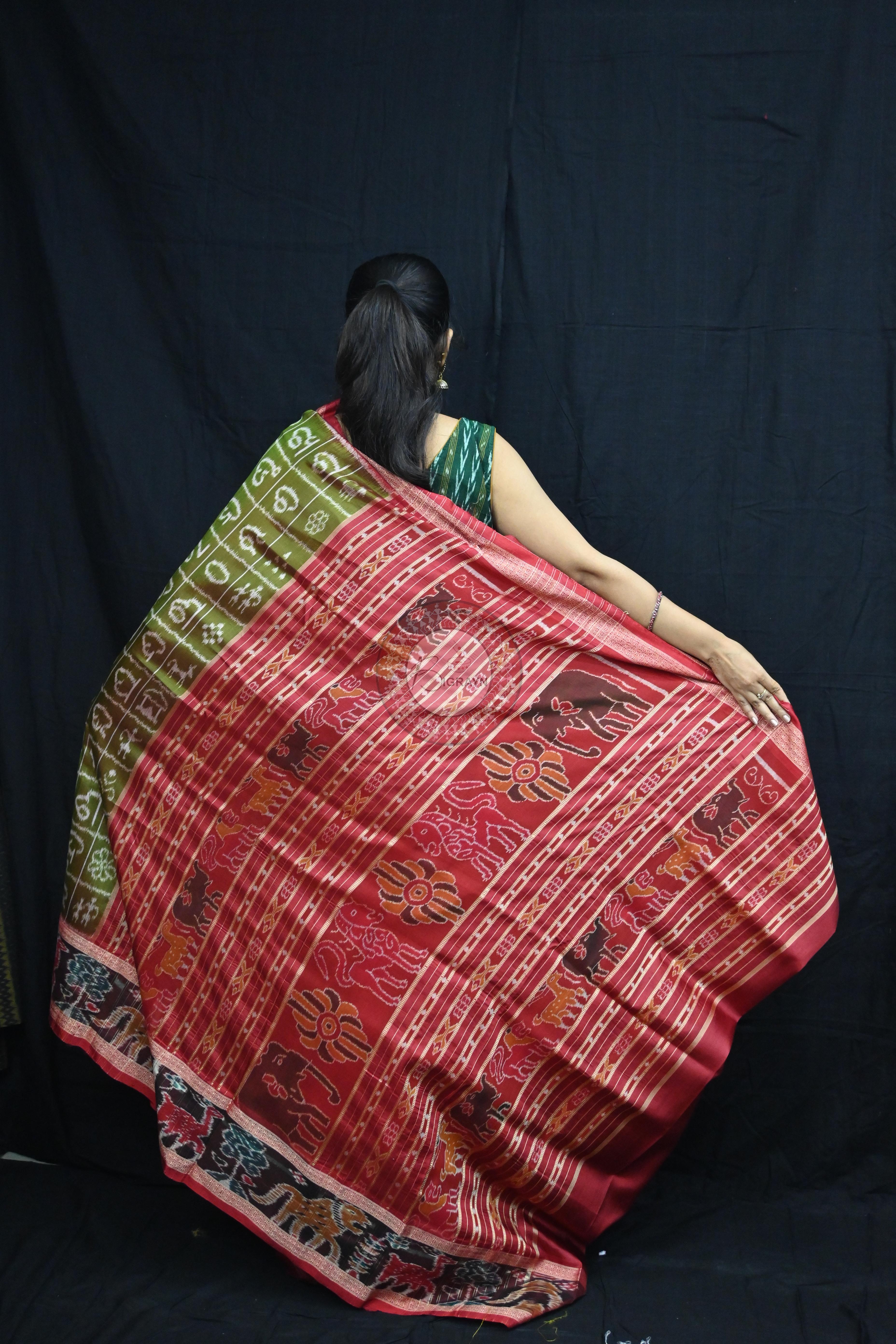 Mehndi Red Odia Alphabet Mulberry Silk Saree