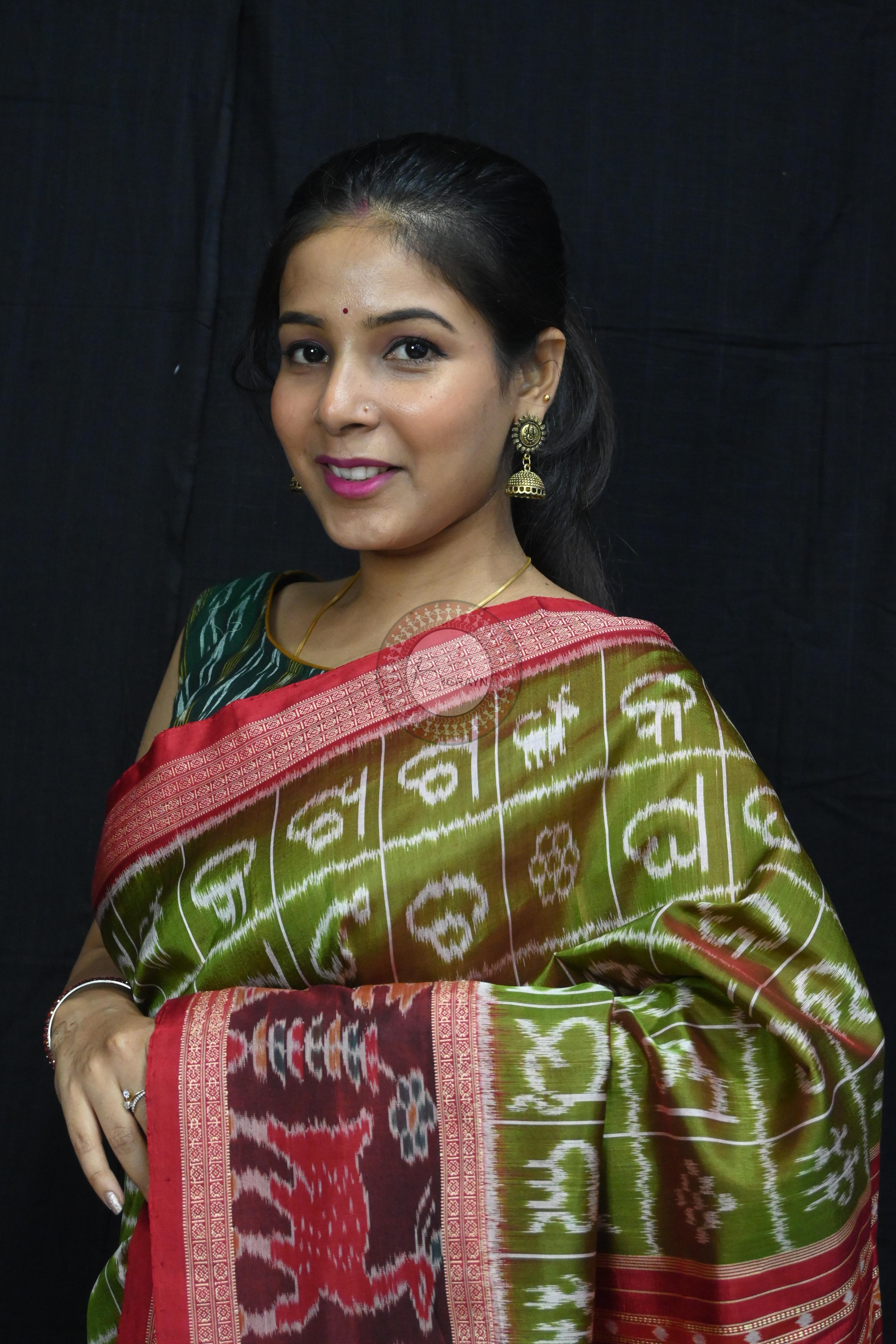 Mehndi Red Odia Alphabet Mulberry Silk Saree