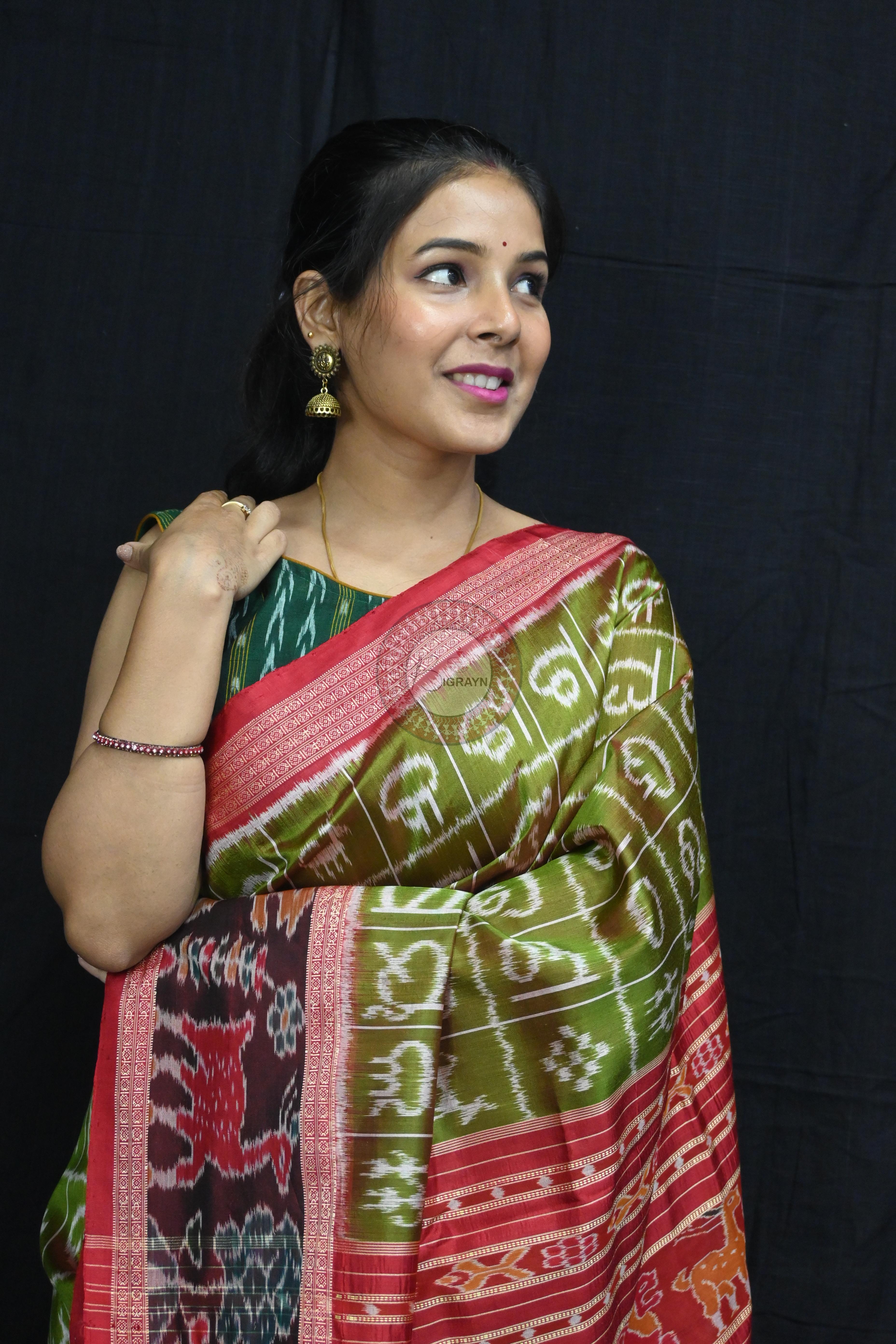 Mehndi Red Odia Alphabet Mulberry Silk Saree