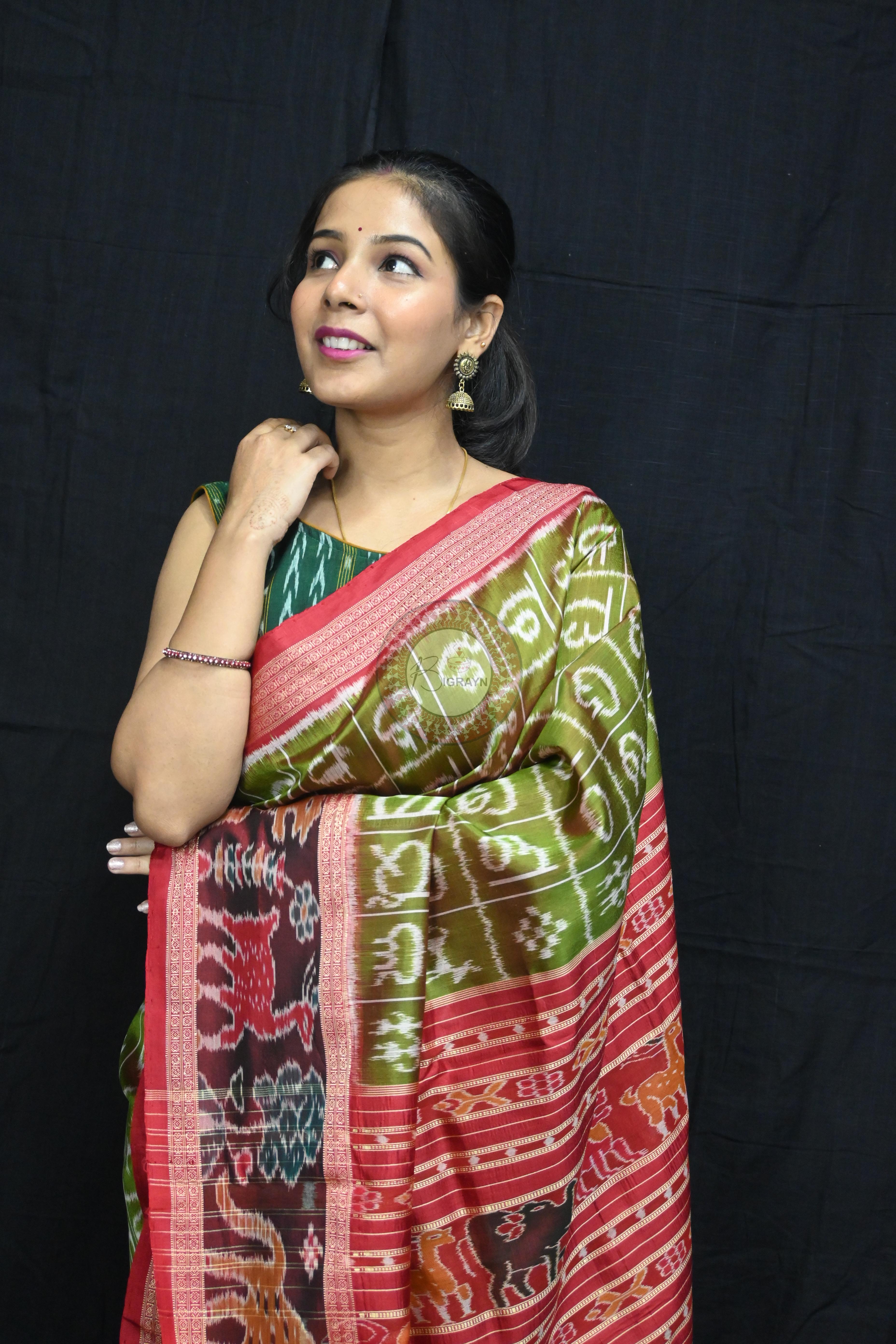 Mehndi Red Odia Alphabet Mulberry Silk Saree