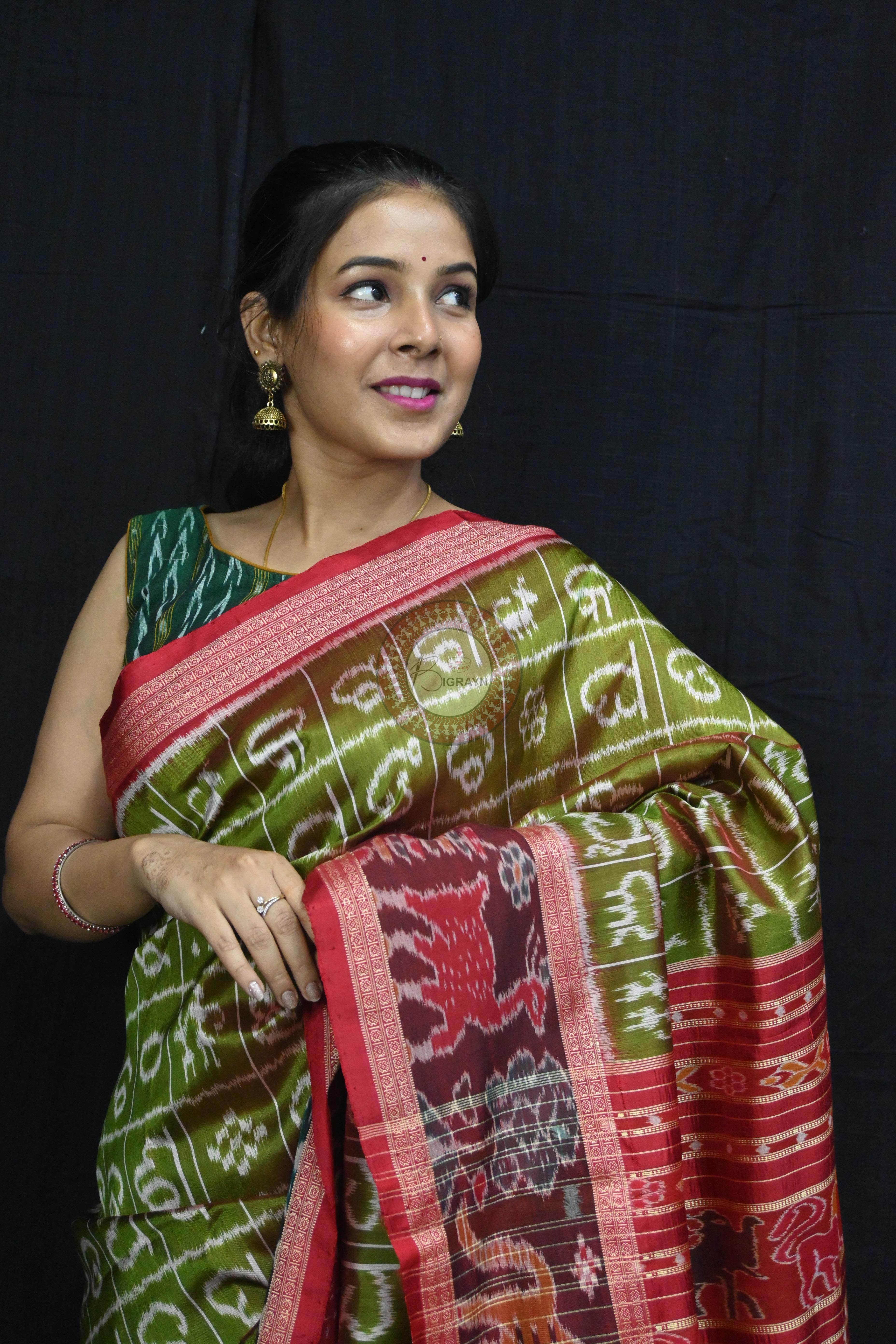Mehndi Red Odia Alphabet Mulberry Silk Saree