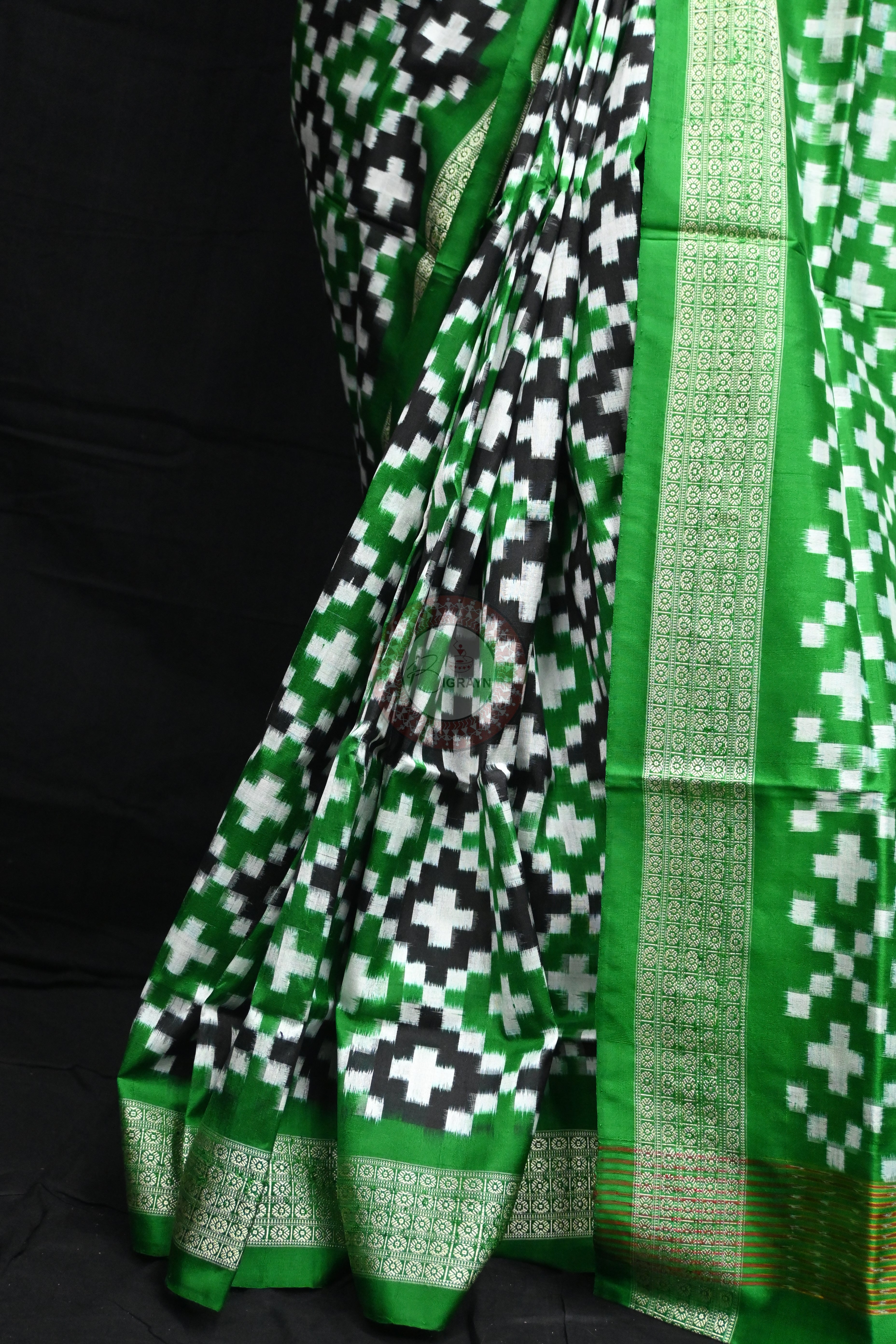 Green Black White Pasapali Sambalpuri Silk Saree