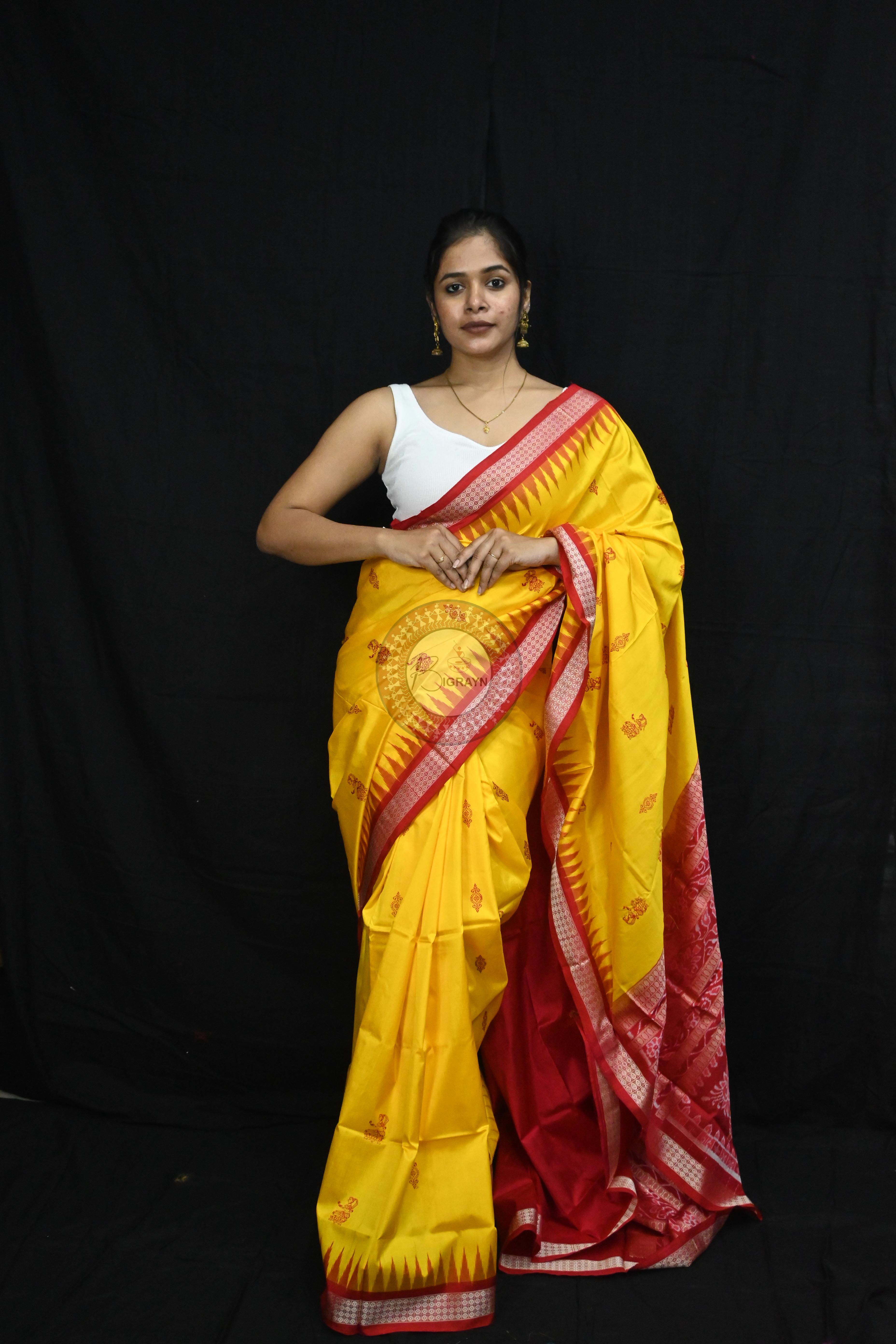 Yellow Red Tribal Dipa Bomkai Silk Saree