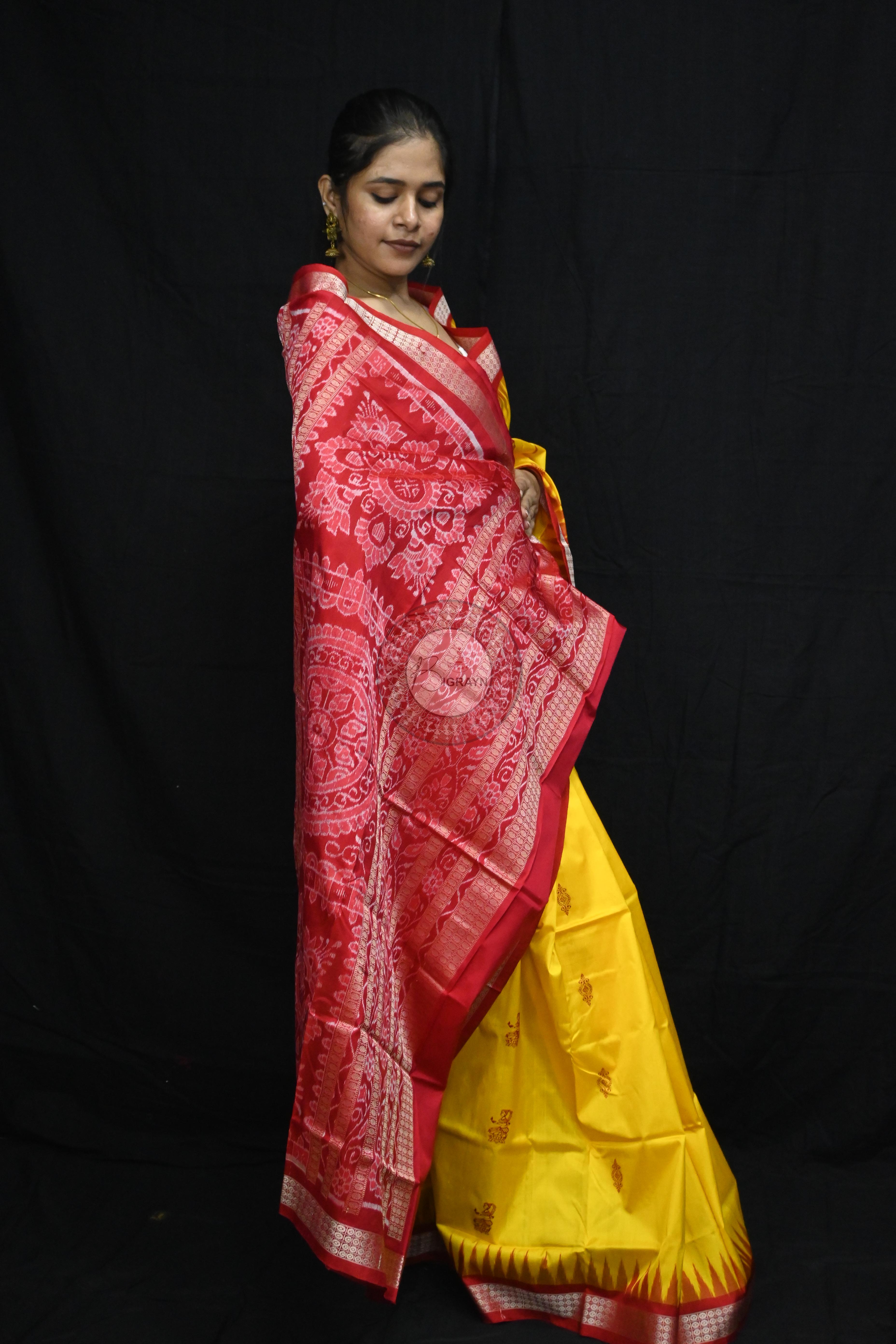 Yellow Red Tribal Dipa Bomkai Silk Saree