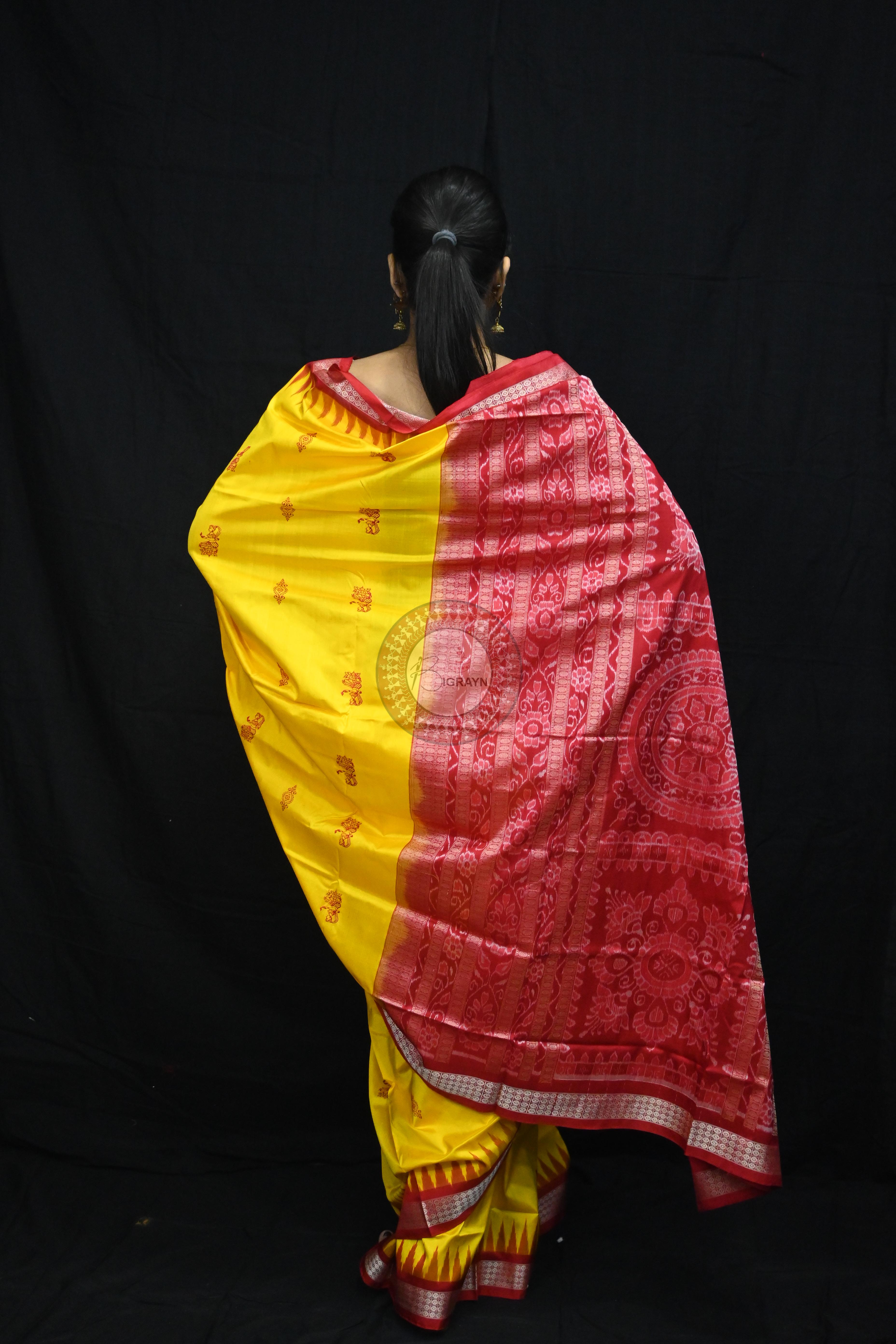 Yellow Red Tribal Dipa Bomkai Silk Saree