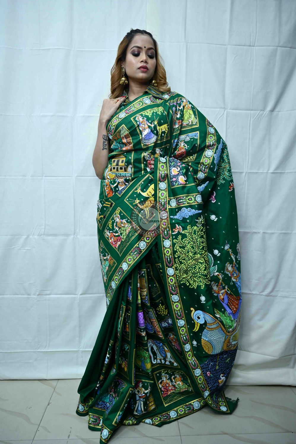 Green Box Boita Bandana Pattachitra Silk Saree