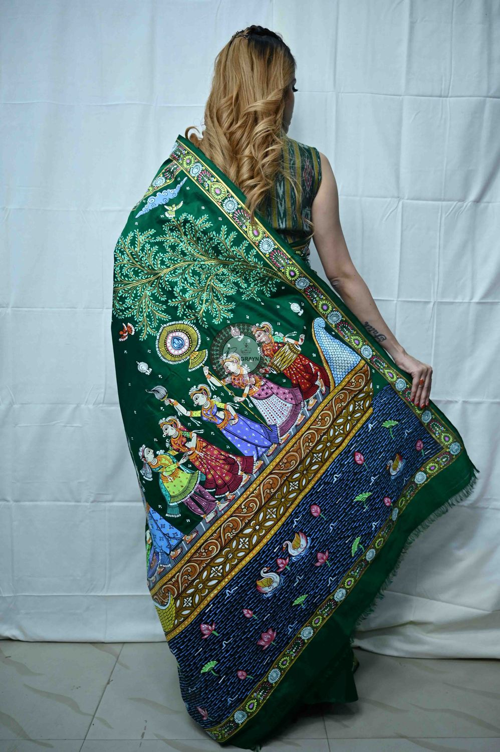 Green Box Boita Bandana Pattachitra Silk Saree