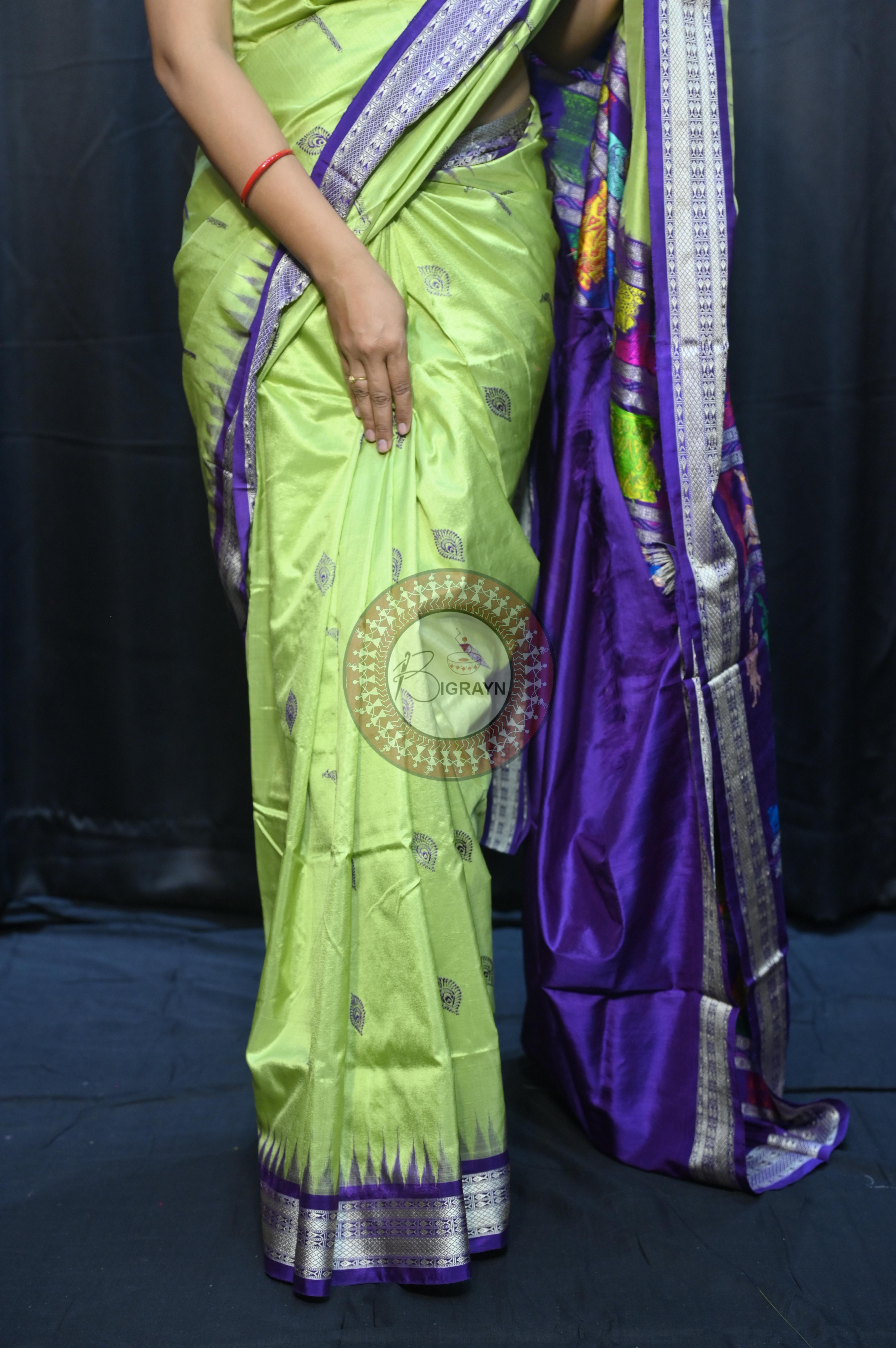 Light Green Purple Rasleela Exclusive Sambalpuri Silk Saree