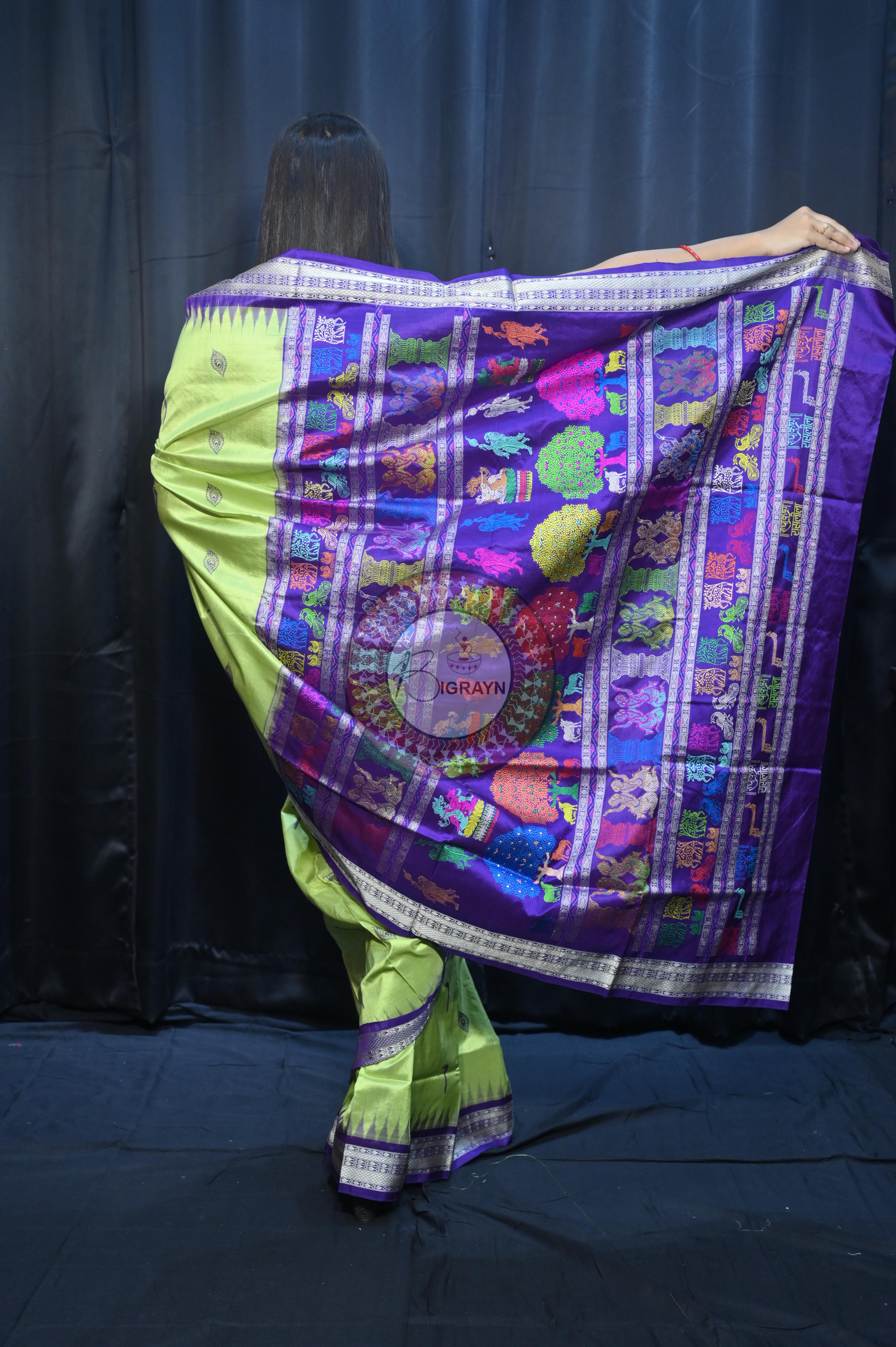 Light Green Purple Rasleela Exclusive Sambalpuri Silk Saree