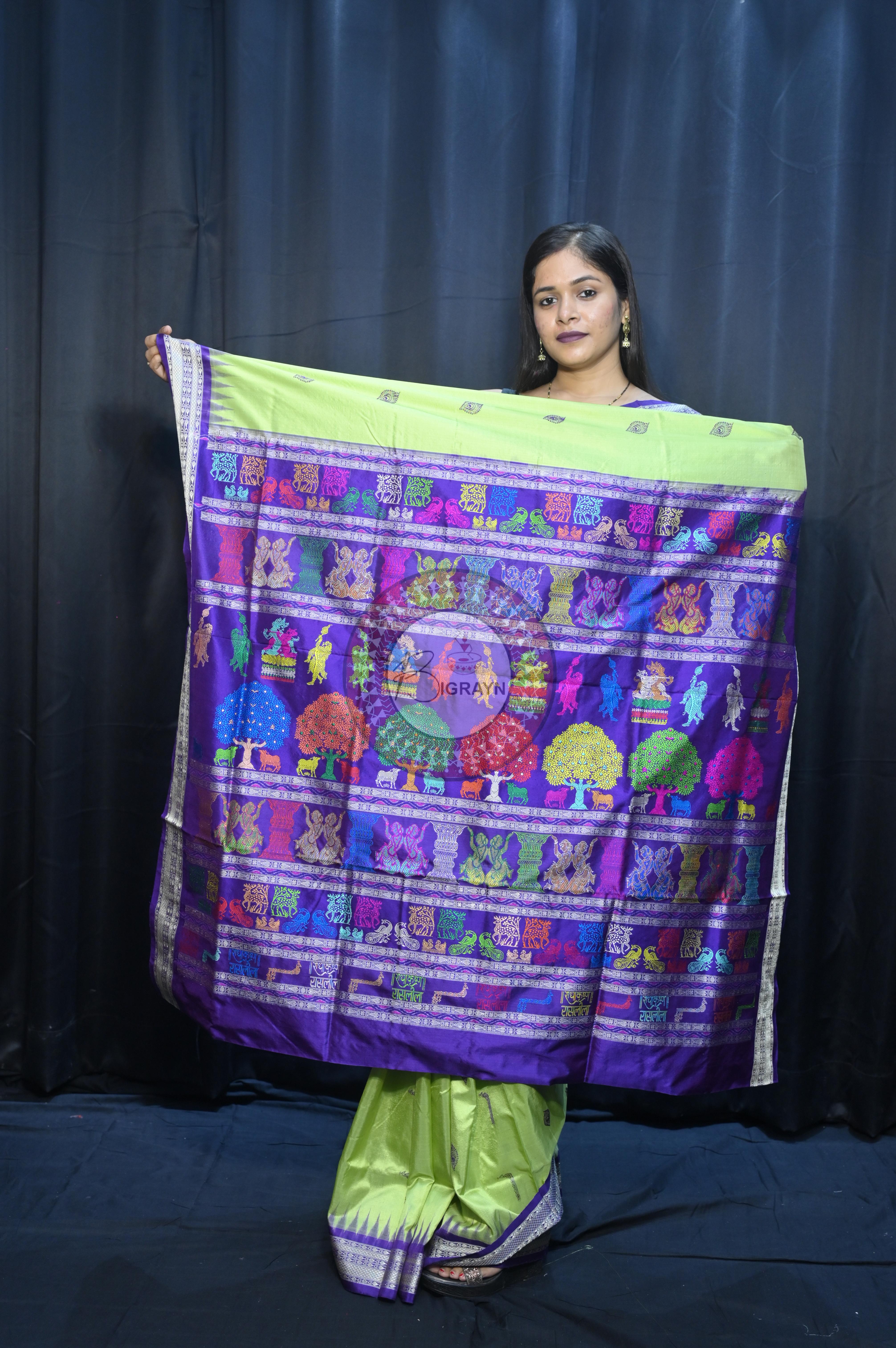 Light Green Purple Rasleela Exclusive Sambalpuri Silk Saree