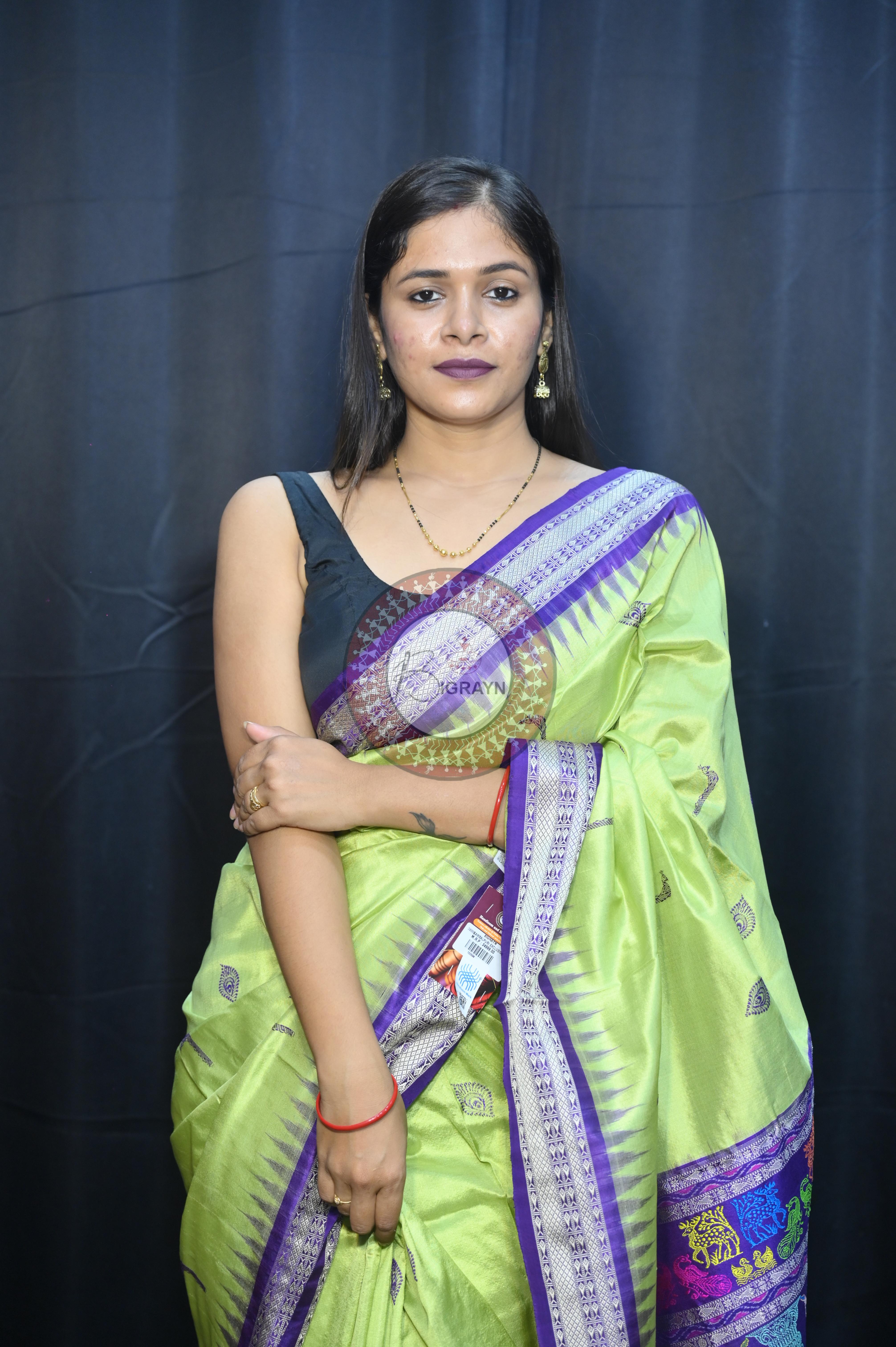 Light Green Purple Rasleela Exclusive Sambalpuri Silk Saree