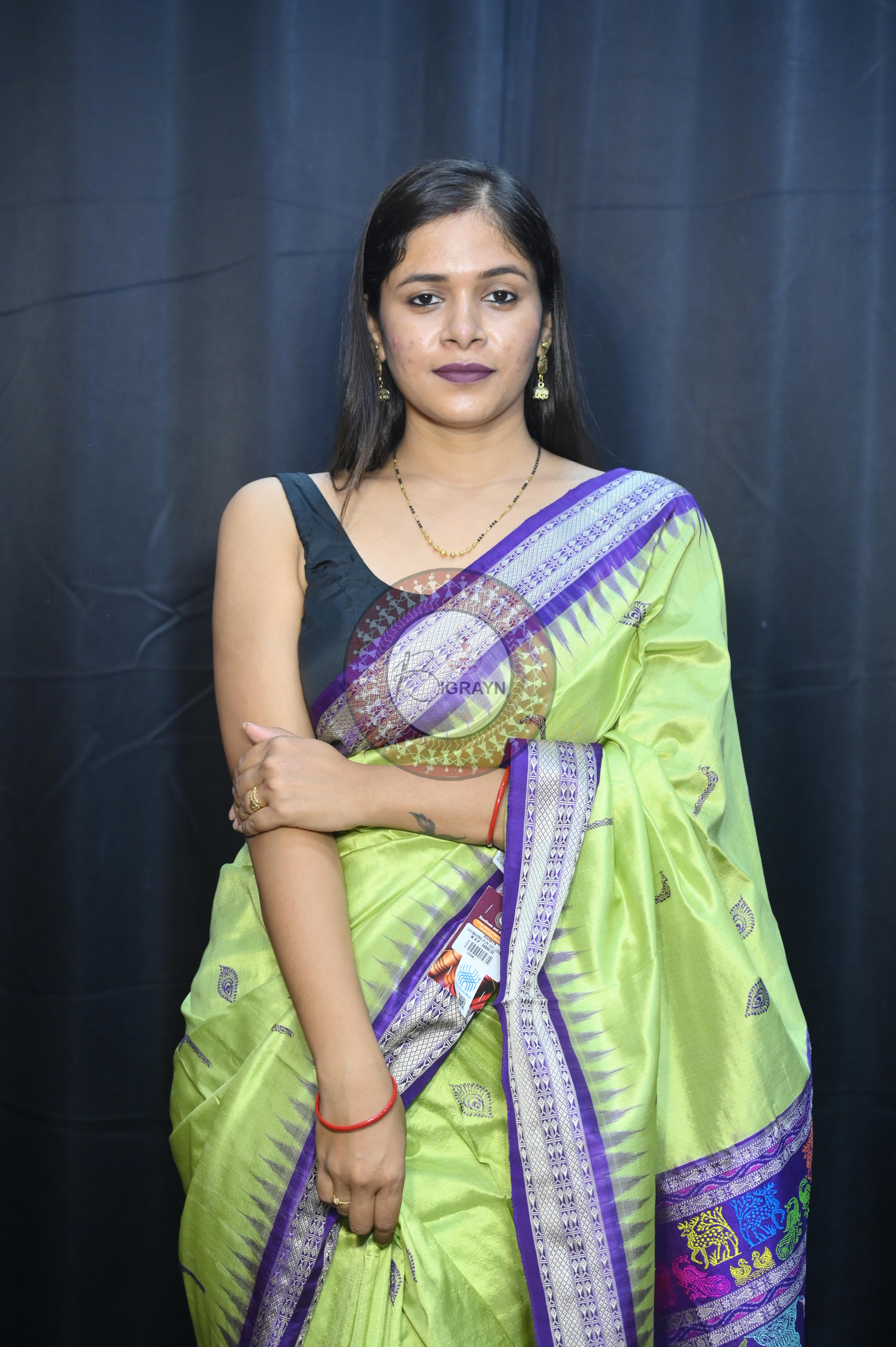 Light Green Purple Rasleela Exclusive Sambalpuri Silk Saree