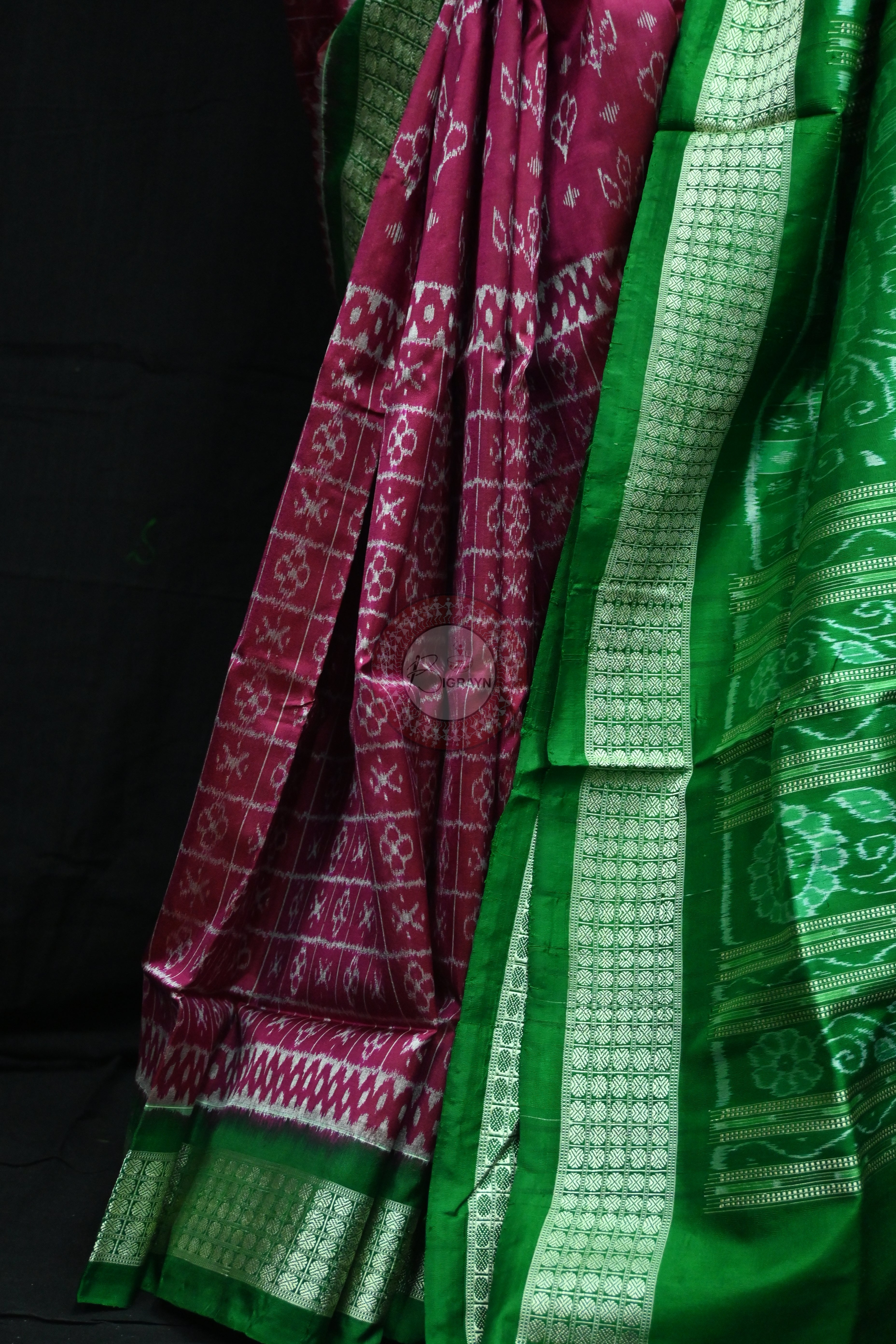 Magenta Green Flower Kadhi Sambalpuri Silk Saree