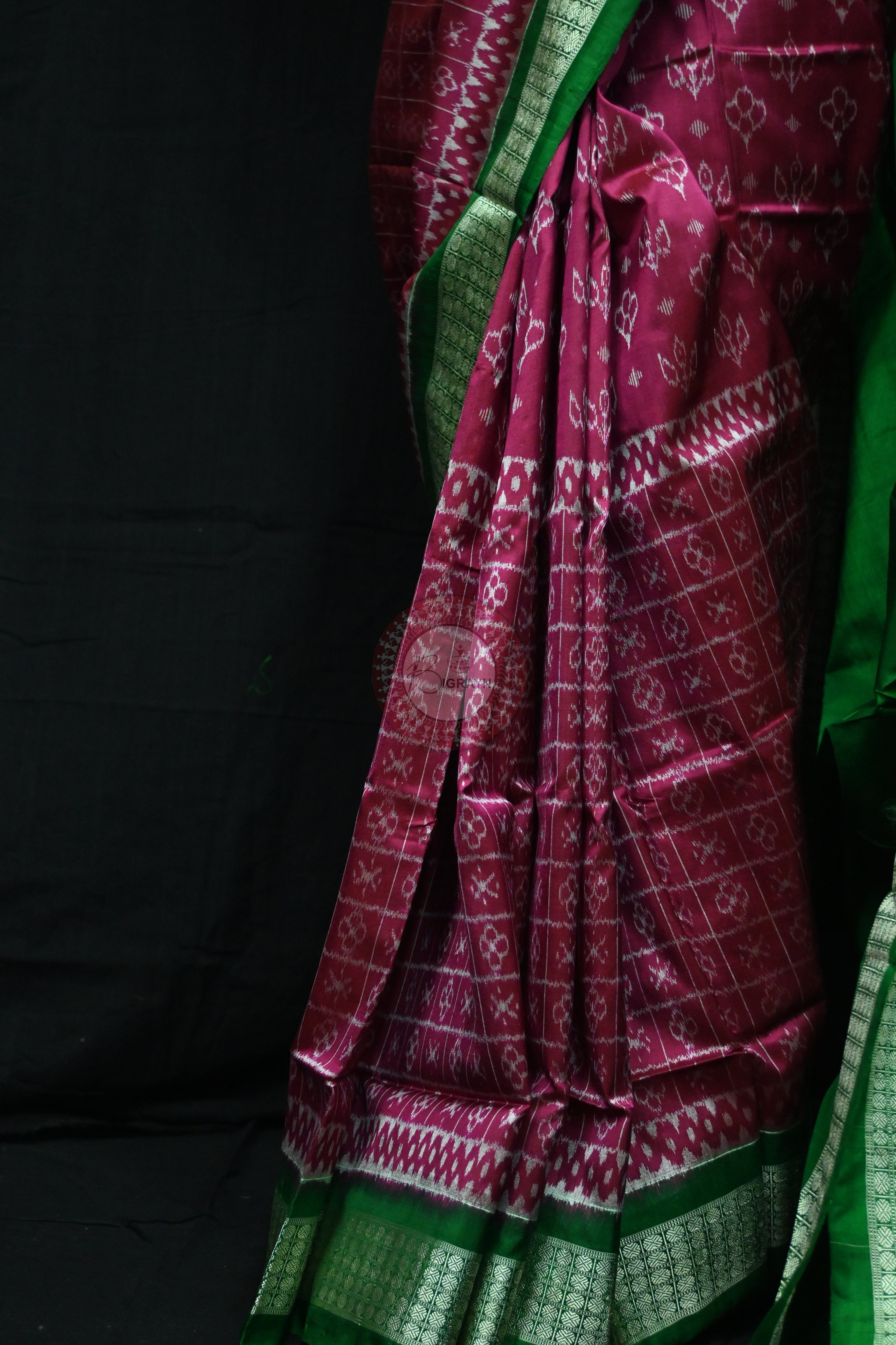 Magenta Green Flower Kadhi Sambalpuri Silk Saree