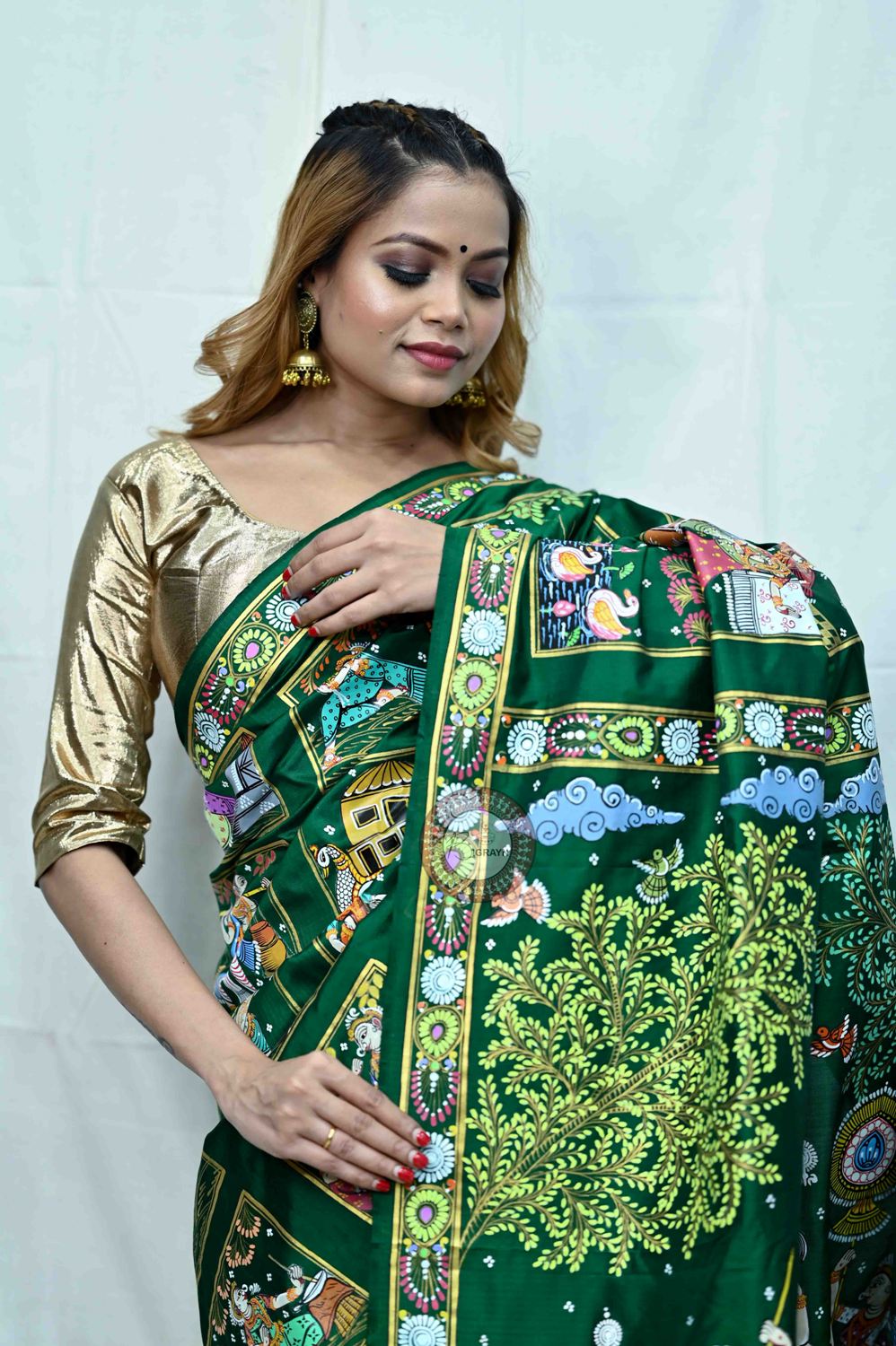 Green Box Boita Bandana Pattachitra Silk Saree