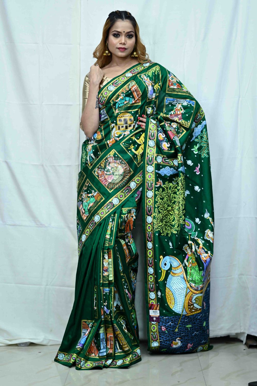 Green Box Boita Bandana Pattachitra Silk Saree