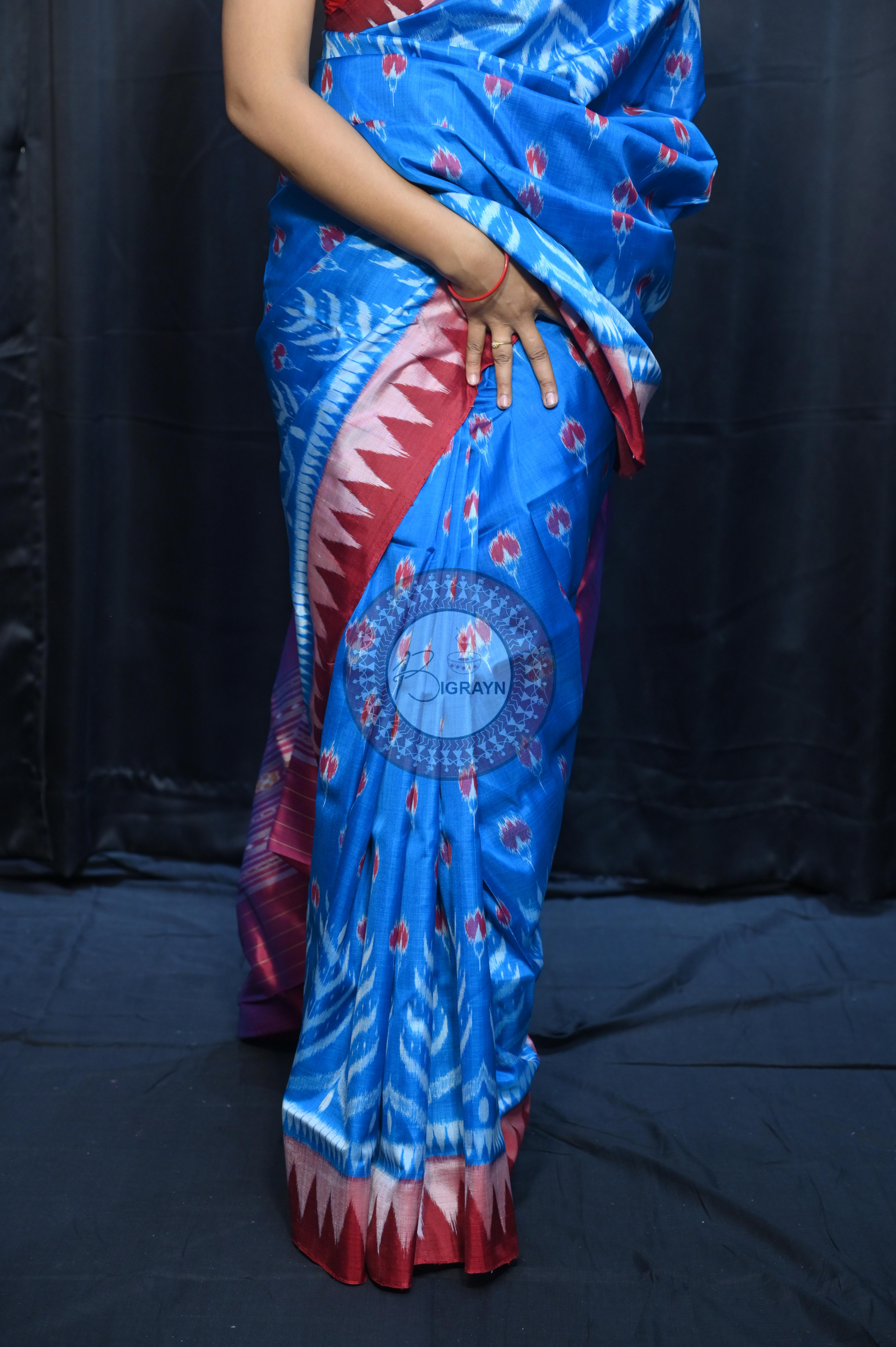 Copper Sulphate Maroon Flower Design Mulberry Silk Saree