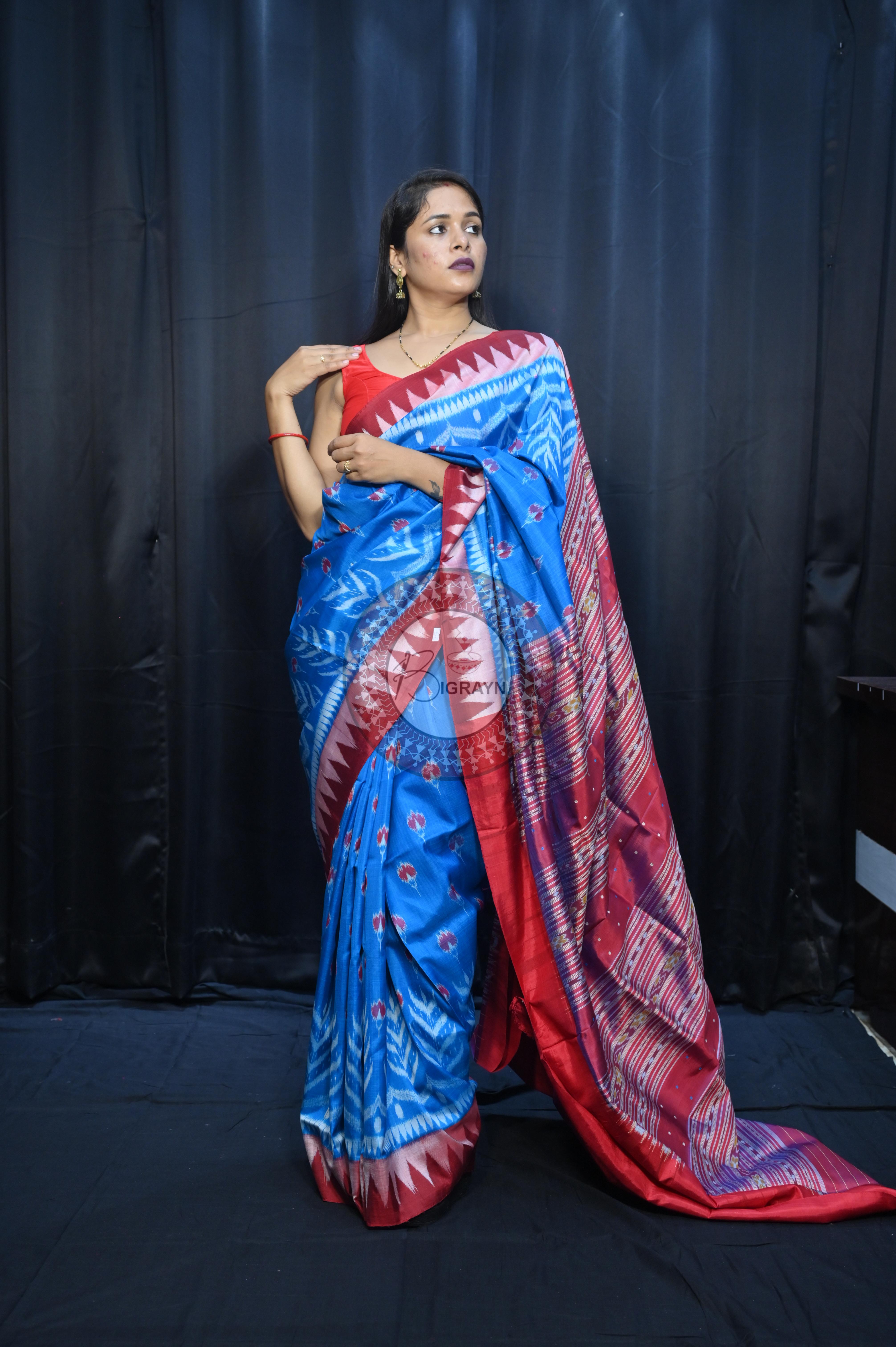 Copper Sulphate Maroon Flower Design Mulberry Silk Saree