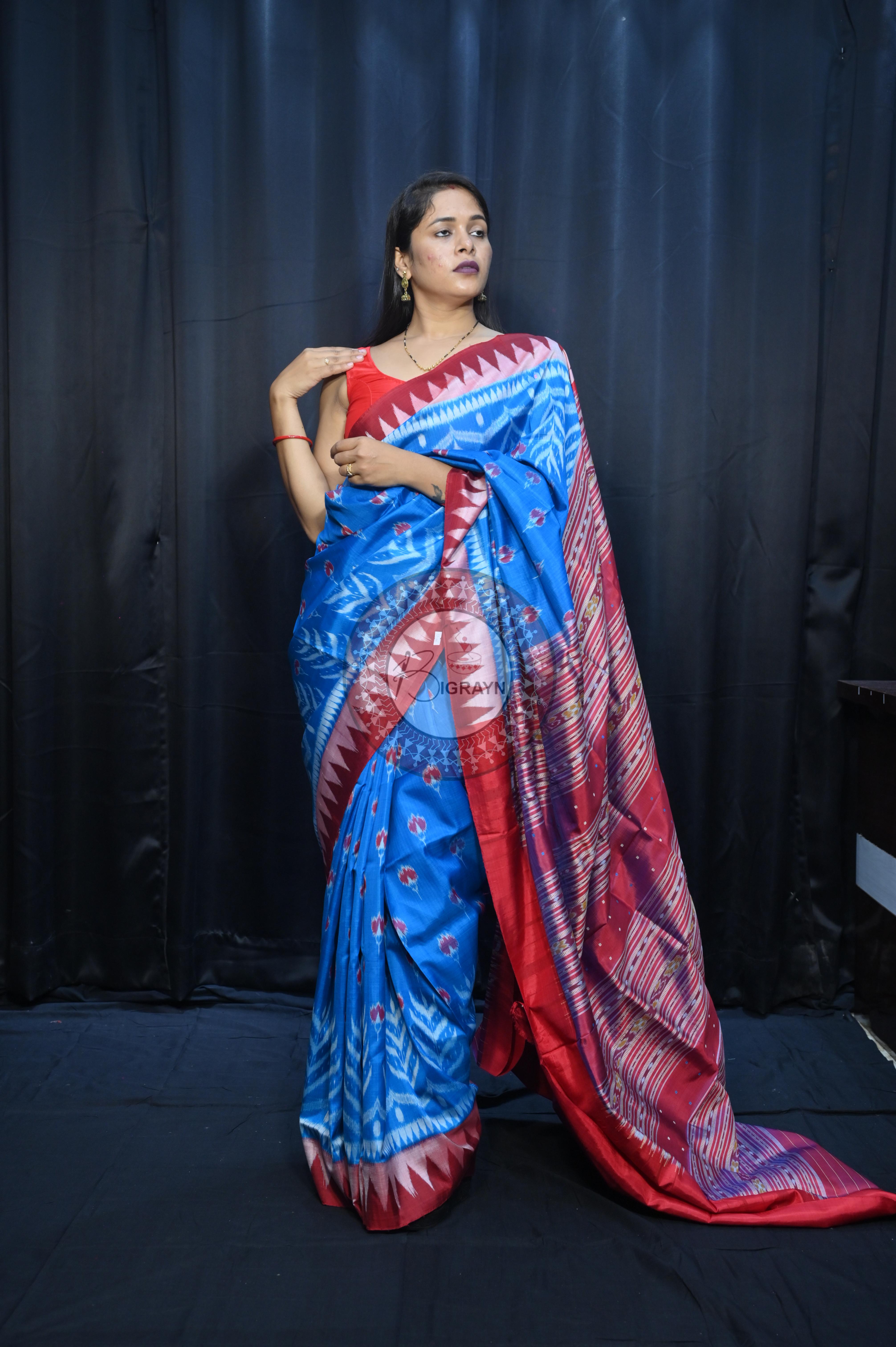 Copper Sulphate Maroon Flower Design Mulberry Silk Saree